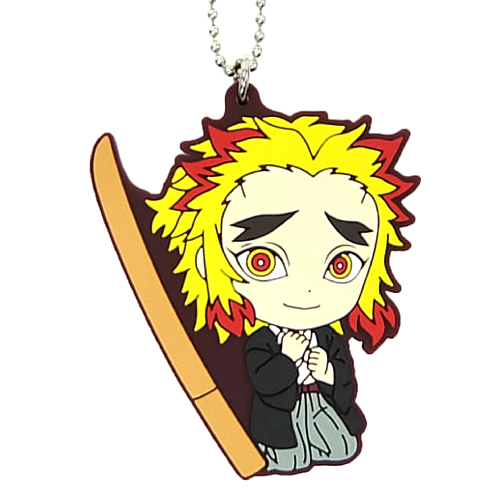 Demon Slayer: Kimetsu no Yaiba Senjuro Rengoku Ichiban Kuji Katana o Furui Kokoro o Moyase Kyunchara rubber mascot Kyunchara Illustrations Prize H Keychains [USED]