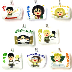 Attack on Titan Mikasa Ackerman & Others Good Luck! Trading Can Badge Cushion Keychain Irasutoya Collaboration Prize Item All 8 Types Set Keychains [USED]