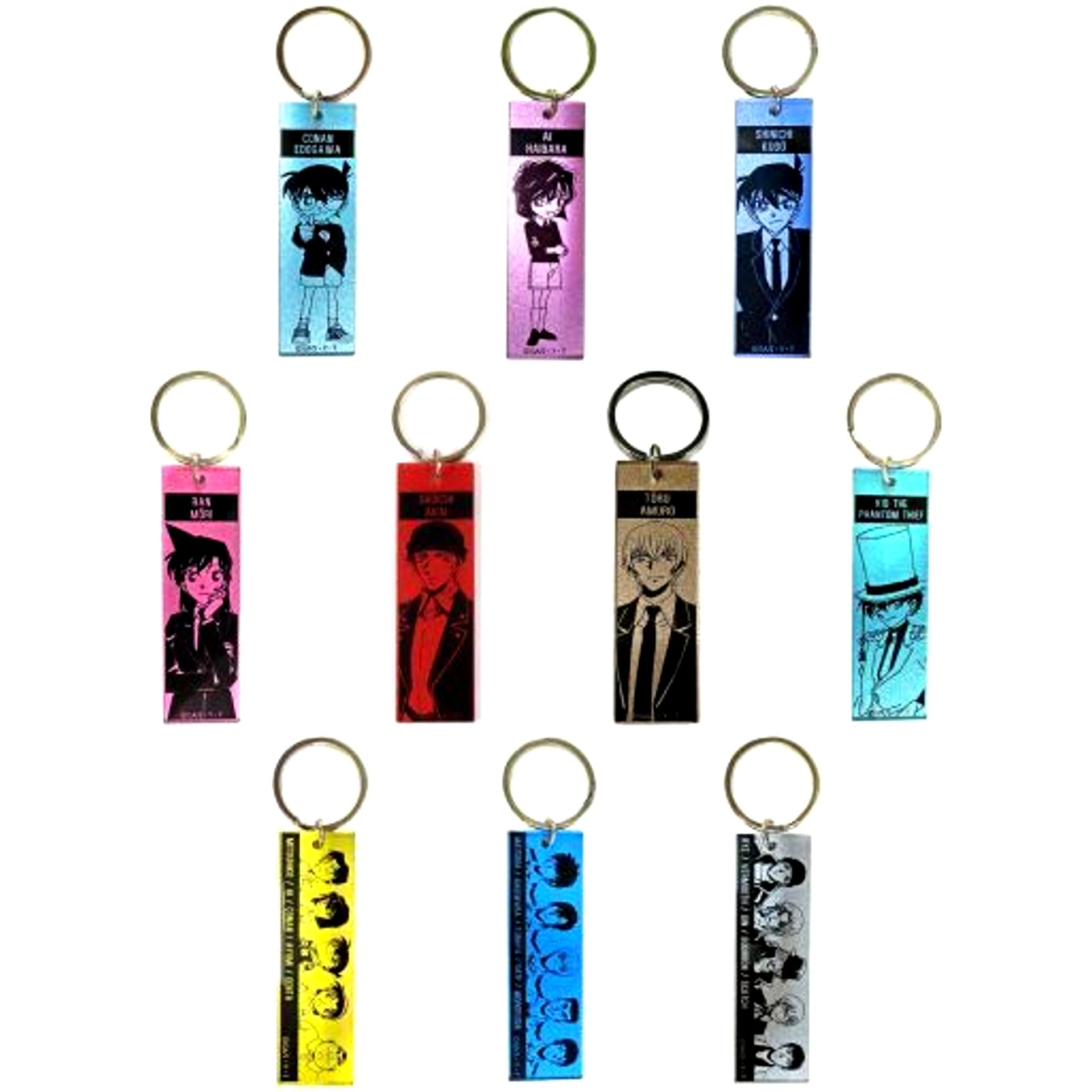 Set of 10 Detective Conan Plaza Trading Metallic Acrylic Keychain [USED]