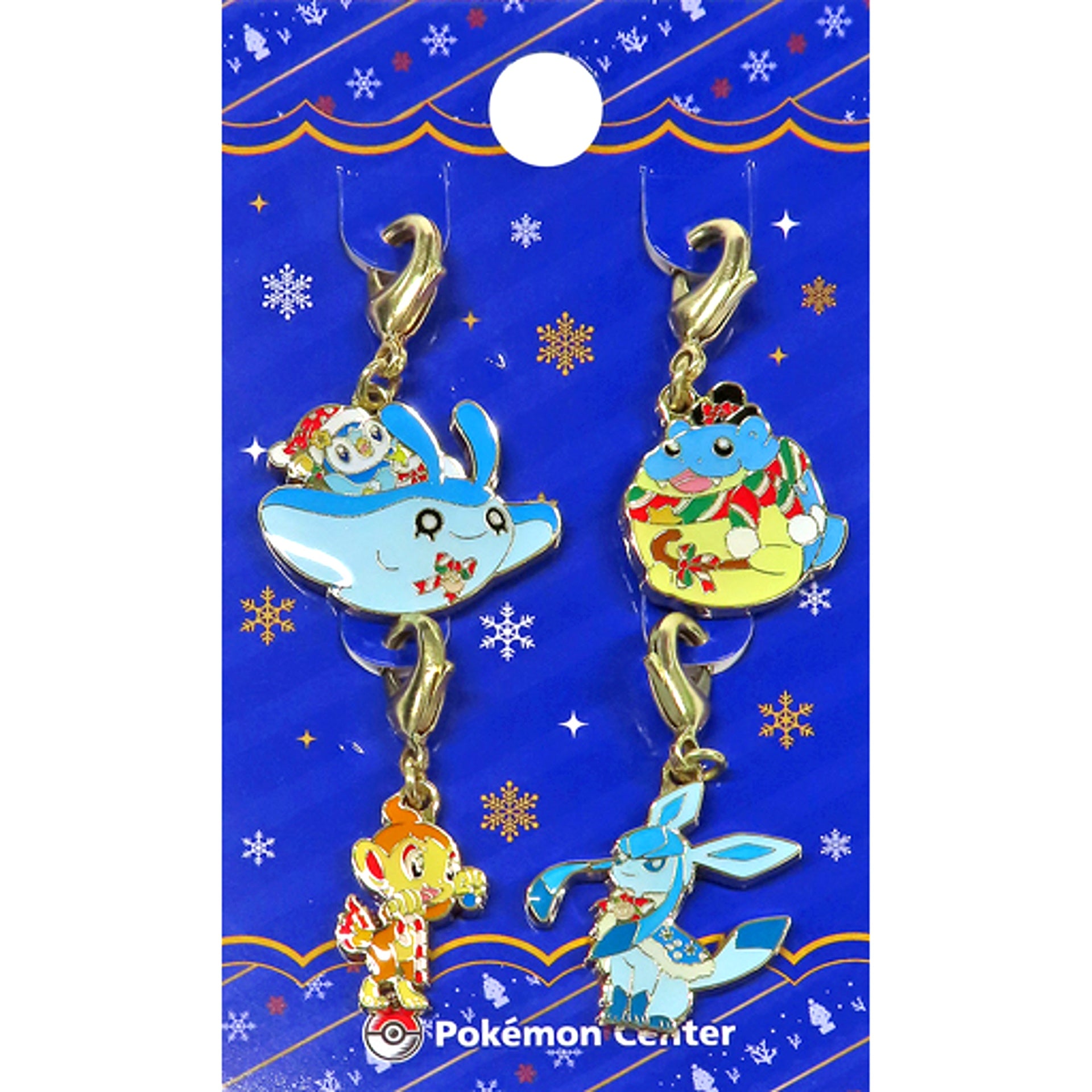 Piplup & Mantyke & Spheal & Chimchar & Glaceon Pokemon Metal Charm Set of 4 Pokemon Christmas in the Sea Pokemon Center Limited [USED]