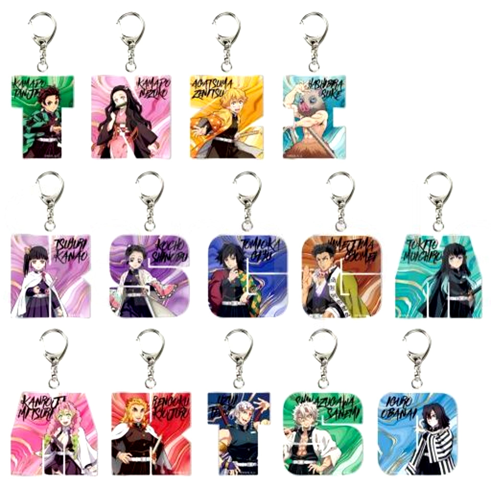 Set of 14 Demon Slayer Trading Initial Keychain [USED]