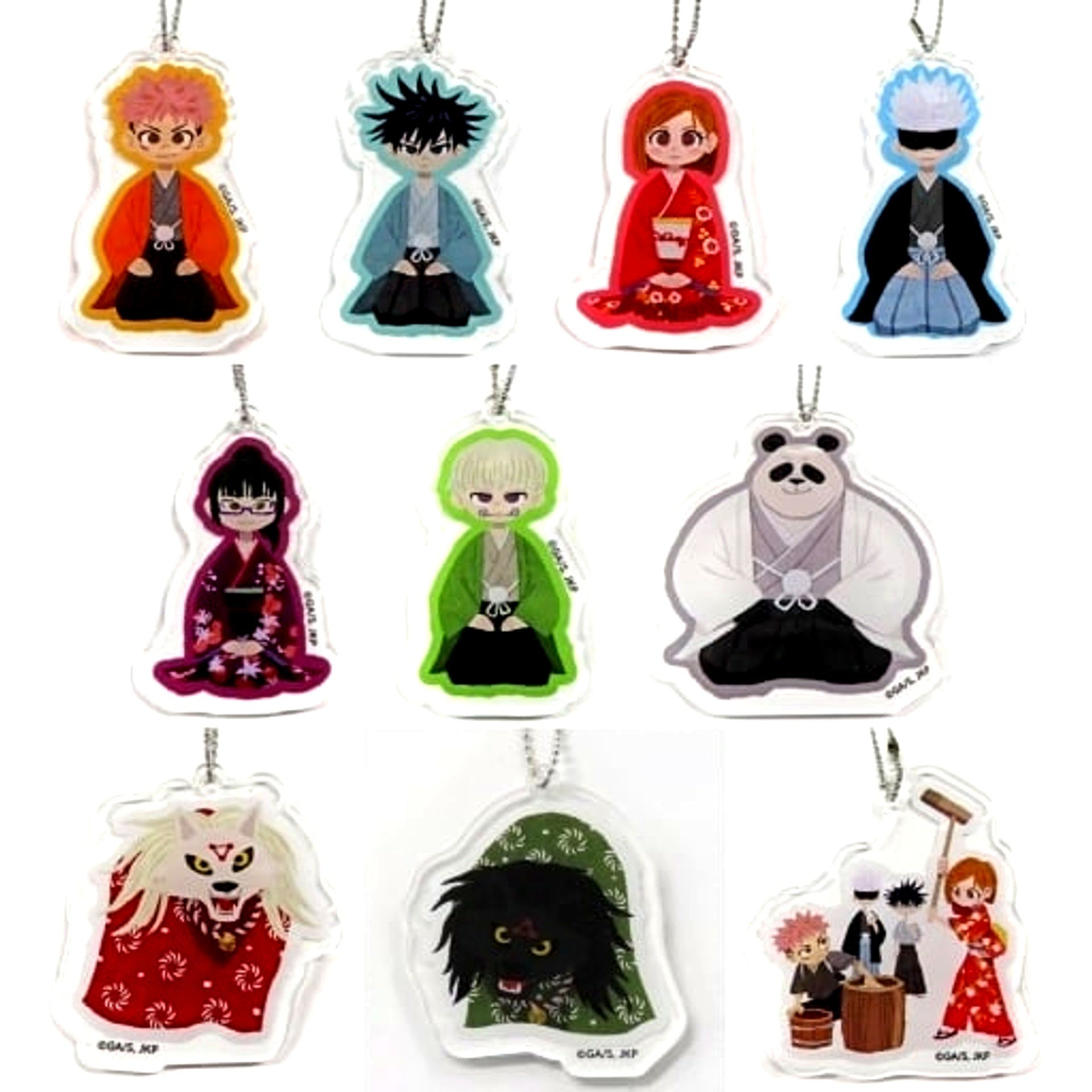 Set of 10 Jujutsu Kaisen Blind Acrylic Keychain Kneeling Illustration [USED]