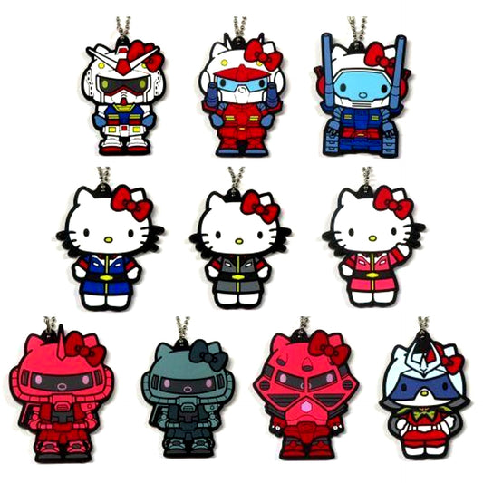 Set of 10 GUNDAM Star HELLO KITTY Capsule Rubber Mascot [USED]