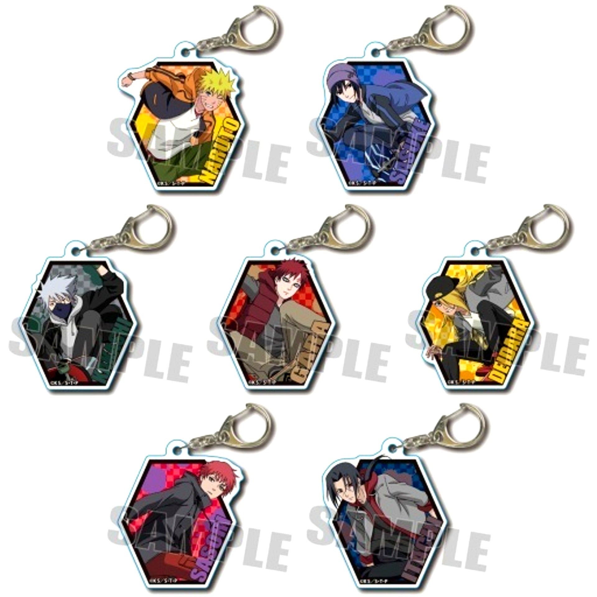 Set of 7 Naruto Shippuden Trading Acrylic Keychain Skater ver. [USED]