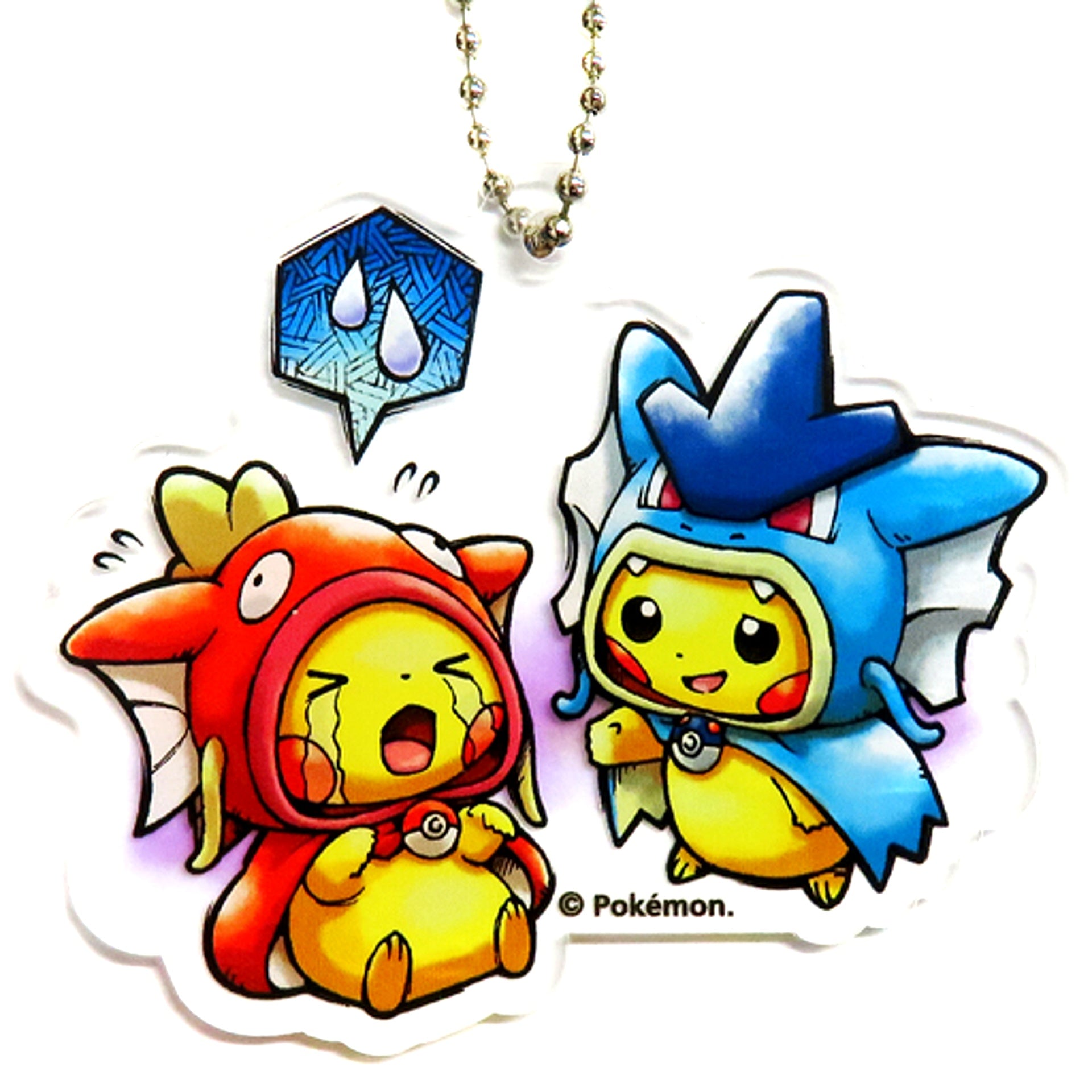 D Pikachu Magikarp and Gyarados Poncho Crying Pokemon Acrylic Keychain Collection Magikarp and Gyarados Poncho Pikachu [USED]