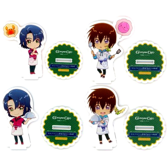 Set of 4 Kira & Athrun Mobile Suit Gundam SEED Secret Cooking Mission for you KIRA & ATHRUN Ver.2.0 G DIMENSIONS EX DINNER SHOW SEED 2.0 Acrylic Stand GUNDAM Cafe Ltd [USED]