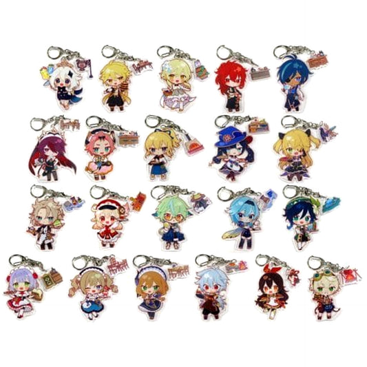 Genshin Paimon & Others All 21 Types Set Chibi Chara Trading Acrylic Keychains Sweets Paradise Soyokaze no Kyoen Limited Keychains [USED]