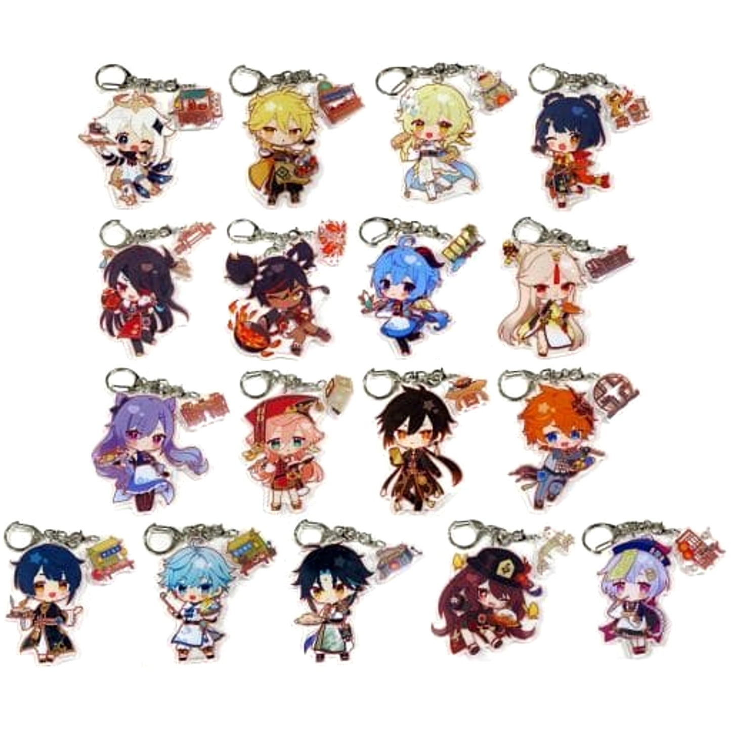 Genshin Paimon & Others All 17 Types Set Chibi Chara Trading Acrylic Keychains Sweets Paradise Ganka Shusan Limited Keychains [USED]