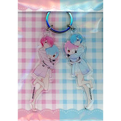 Re:ZERO -Starting Life in Another World- Ram Rem Ram & Rem Twin Keyring Re:Zero kara Hajimeru Ram to Rem no Tanjoubi Seikatsu 2022 Limited Keychains [USED]