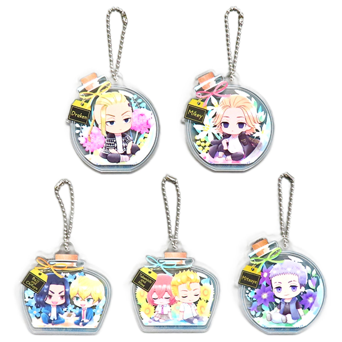 Ken Ryuguji & Others Tokyo Revengers All 5 Types Set Punitop Acrylic Charms 2 In a Vial [USED]