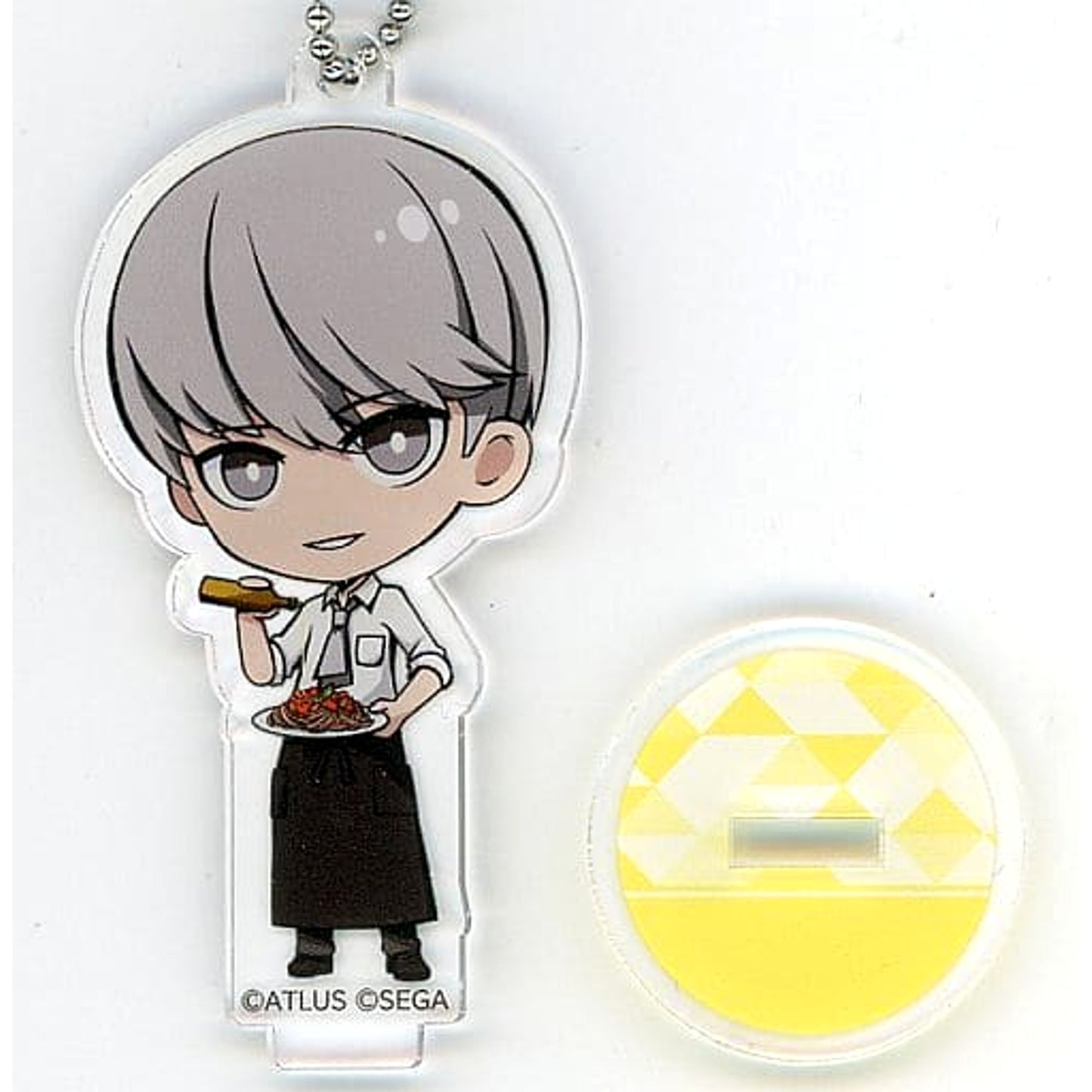 Persona 4 Protagonist Chibi Acrylic Keychain with Stand P4 Sega Collaboration Cafe Persona 25th Anniversary Early Phase Exclusive Keychains [USED]