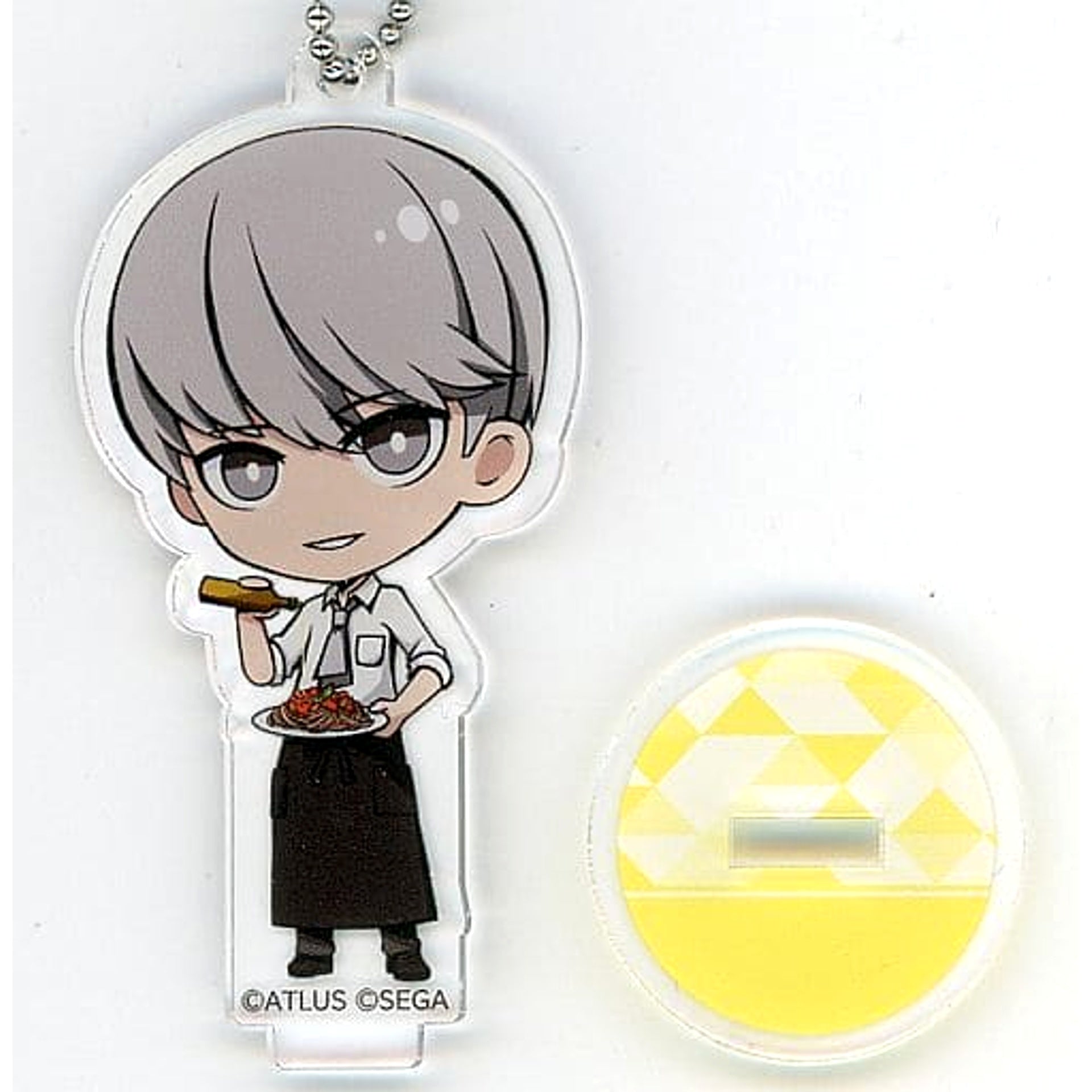 Persona 4 Protagonist Chibi Acrylic Keychain with Stand P4 Sega Collaboration Cafe Persona 25th Anniversary Early Phase Exclusive Keychains [USED]