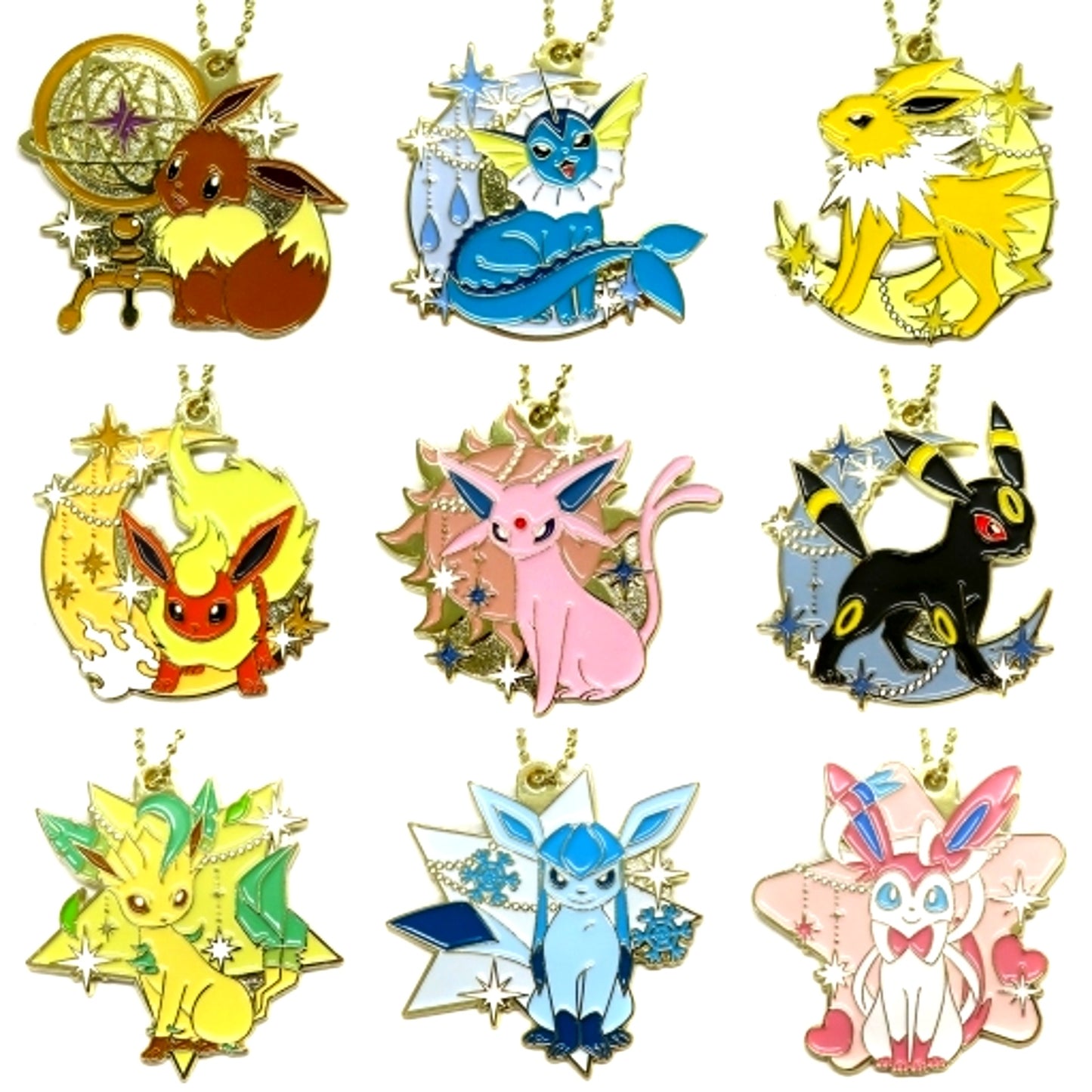 Set of 9 Metal Charm Ichiban Kuji Pokemon EIEVUI & Starlight Night Prize H [USED]