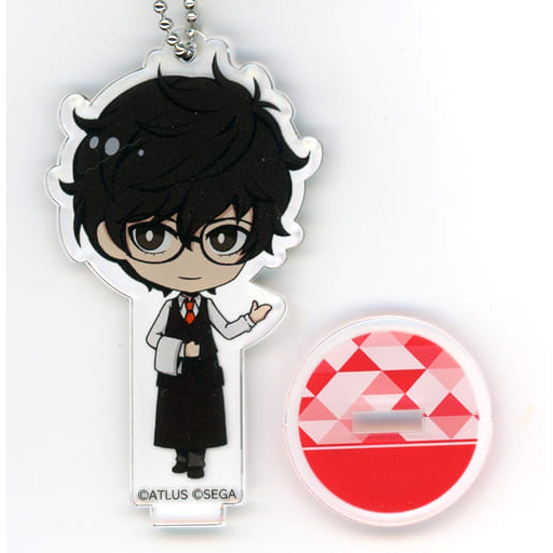 Persona 5 Protagonist Chibi Acrylic Keychain with Stand P5 Sega Collaboration Cafe Persona 25th Anniversary Latter Period Exclusive Keychains [USED]