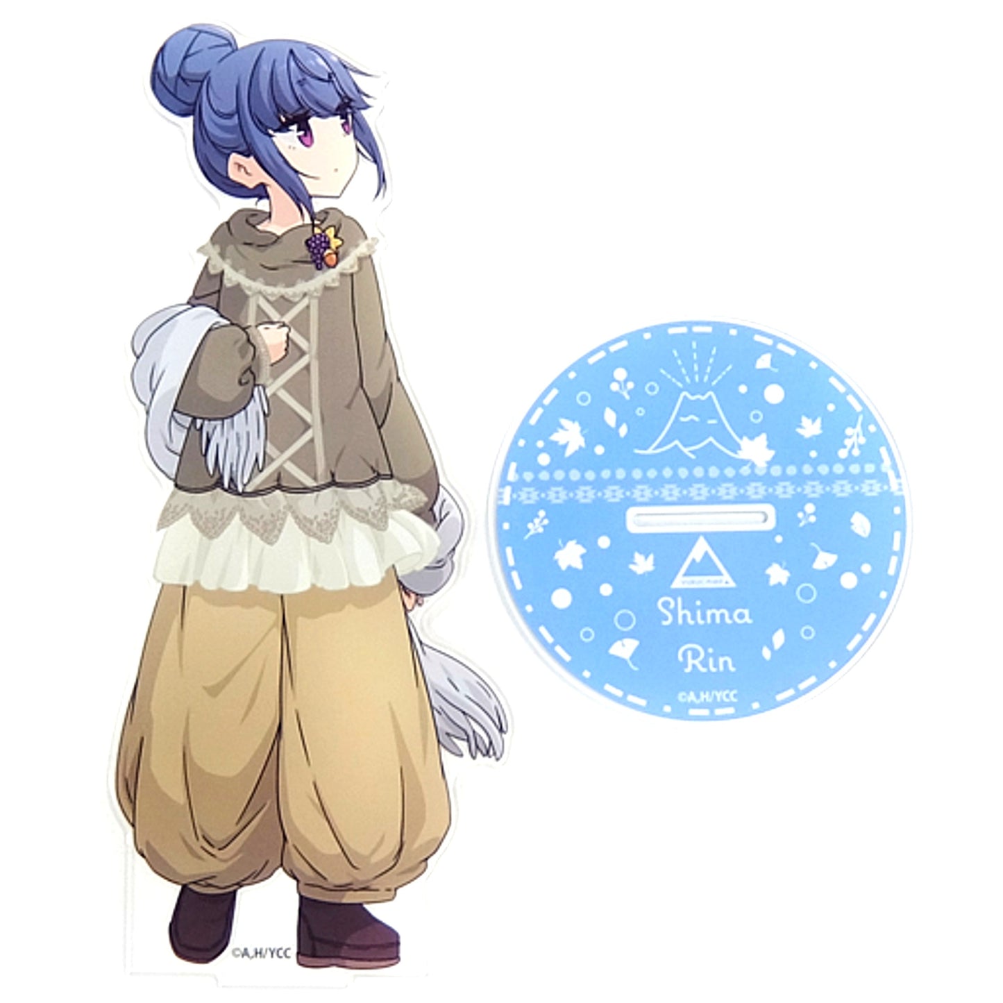 Rin Shima BIG Acrylic Stand Yuru Camp Dream Button Autumn Leaves Smelt Art Winning Prize [USED]