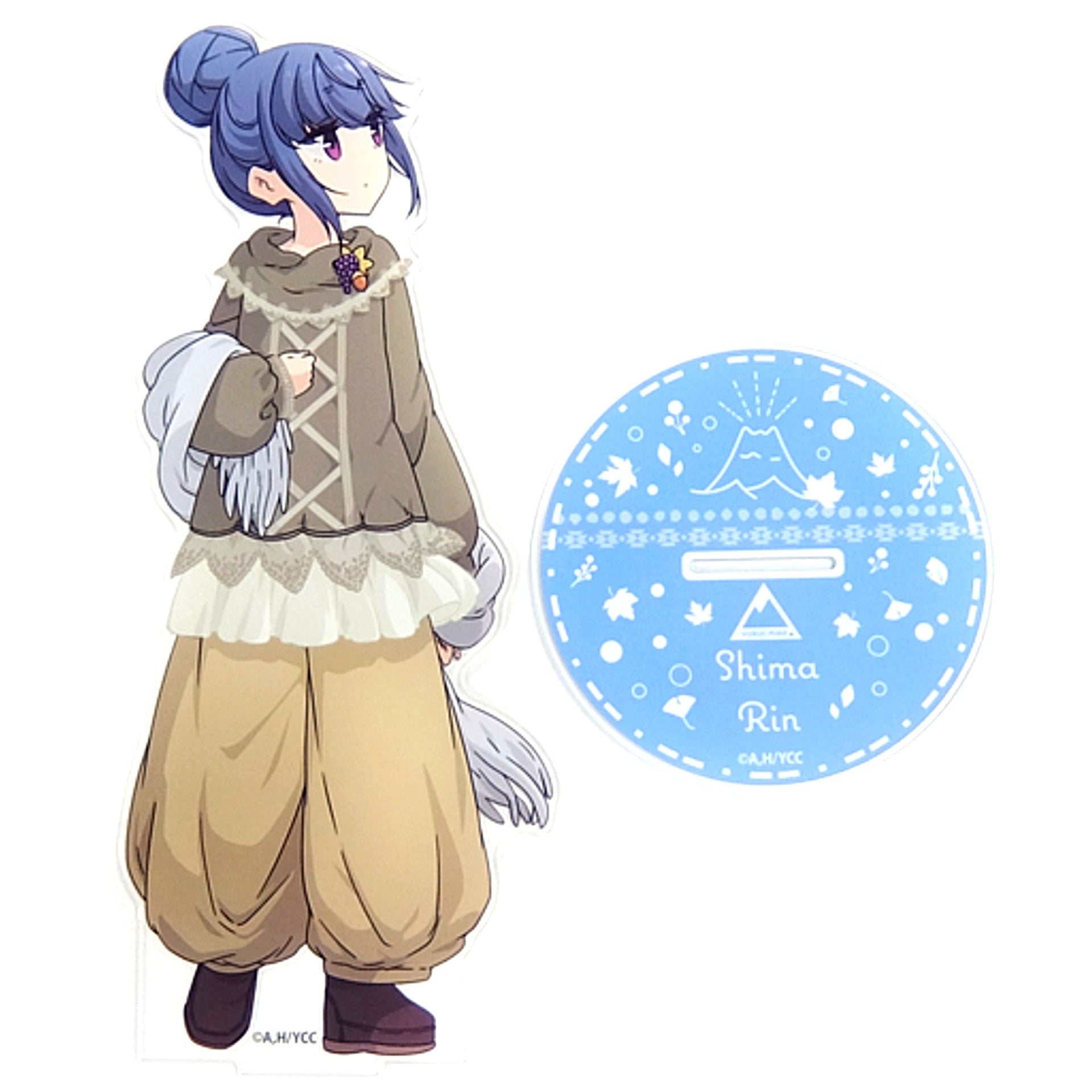 Rin Shima BIG Acrylic Stand Yuru Camp Dream Button Autumn Leaves Smelt Art Winning Prize [USED]
