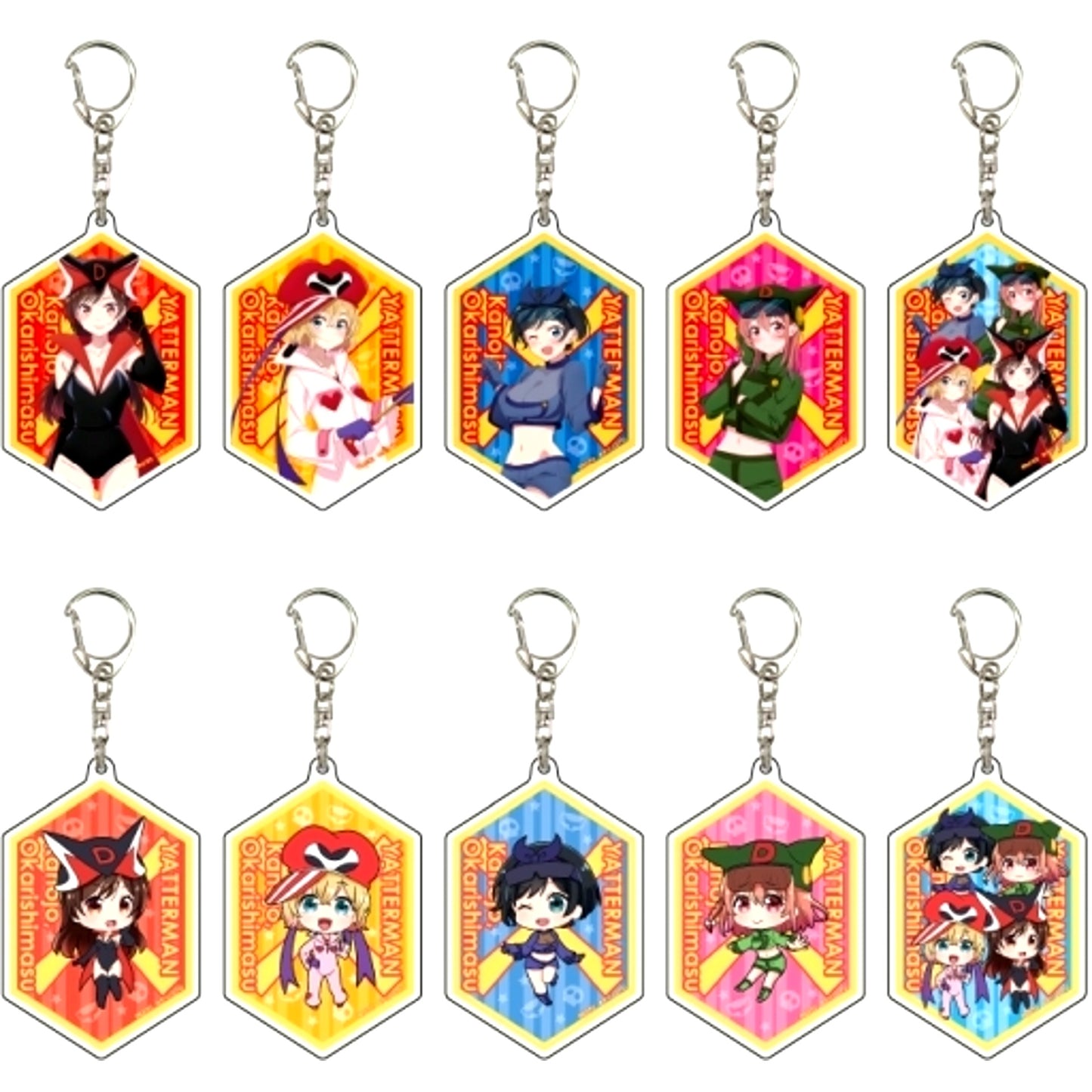 Set of 10 Rent-A-Girlfriend x Yatterman Acrylic Keychain 01. [USED]