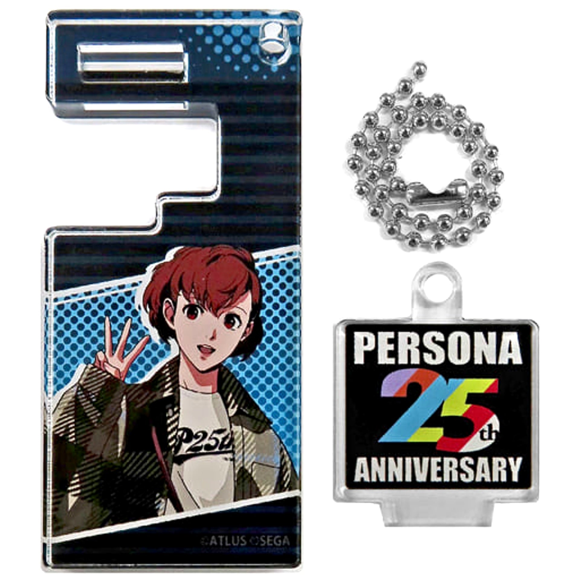 Persona 3 Portable Protagonist Woman Trading Smartphone Stand Keychain Persona 25th Anniversary Collaboration Cafe powered by Animax Cafe+ Exclusive Keychains [USED]