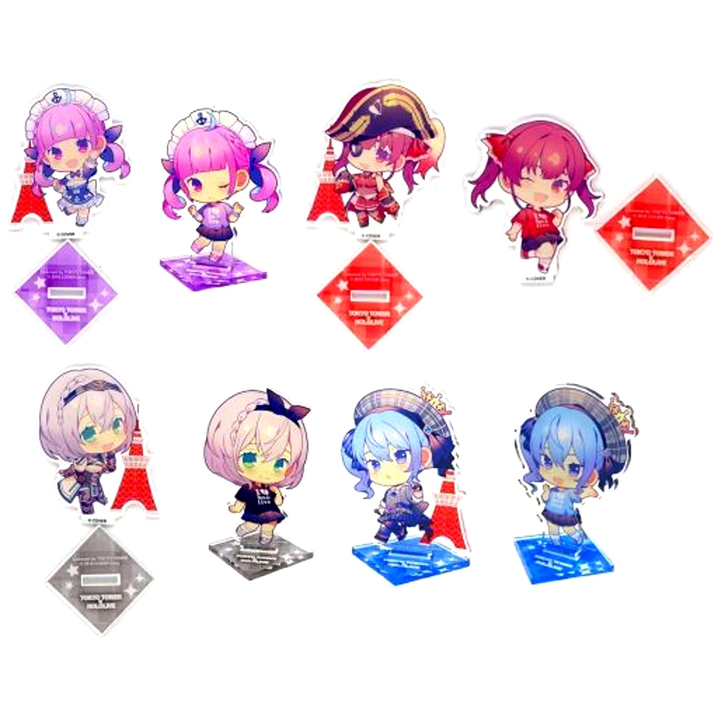 Set of 8 Virtual YouTuber Hololive in Tokyo Tower Maigo ni Natta Quartet Daisousaku Trading Acrylic Stand [USED]