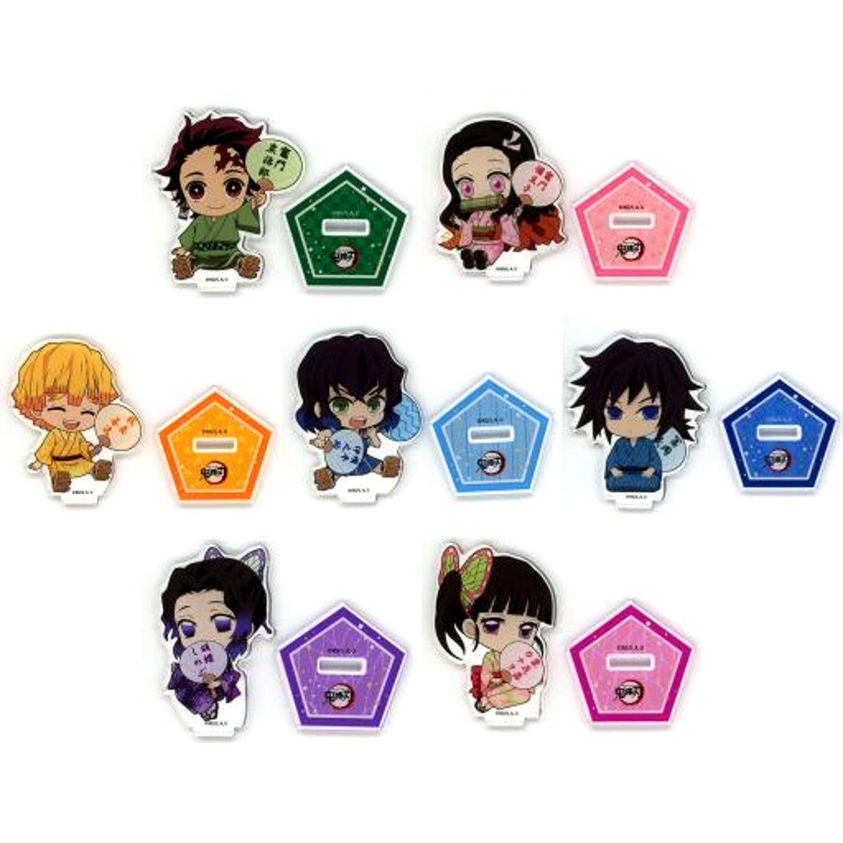 Set of 7 Petanko Trading Acrylic Stand Demon Slayer: Kimetsu No Yaiba X Randen X Eigamura Kyoto Works 3rd Summer Festival Ver. Vol.1 [USED]