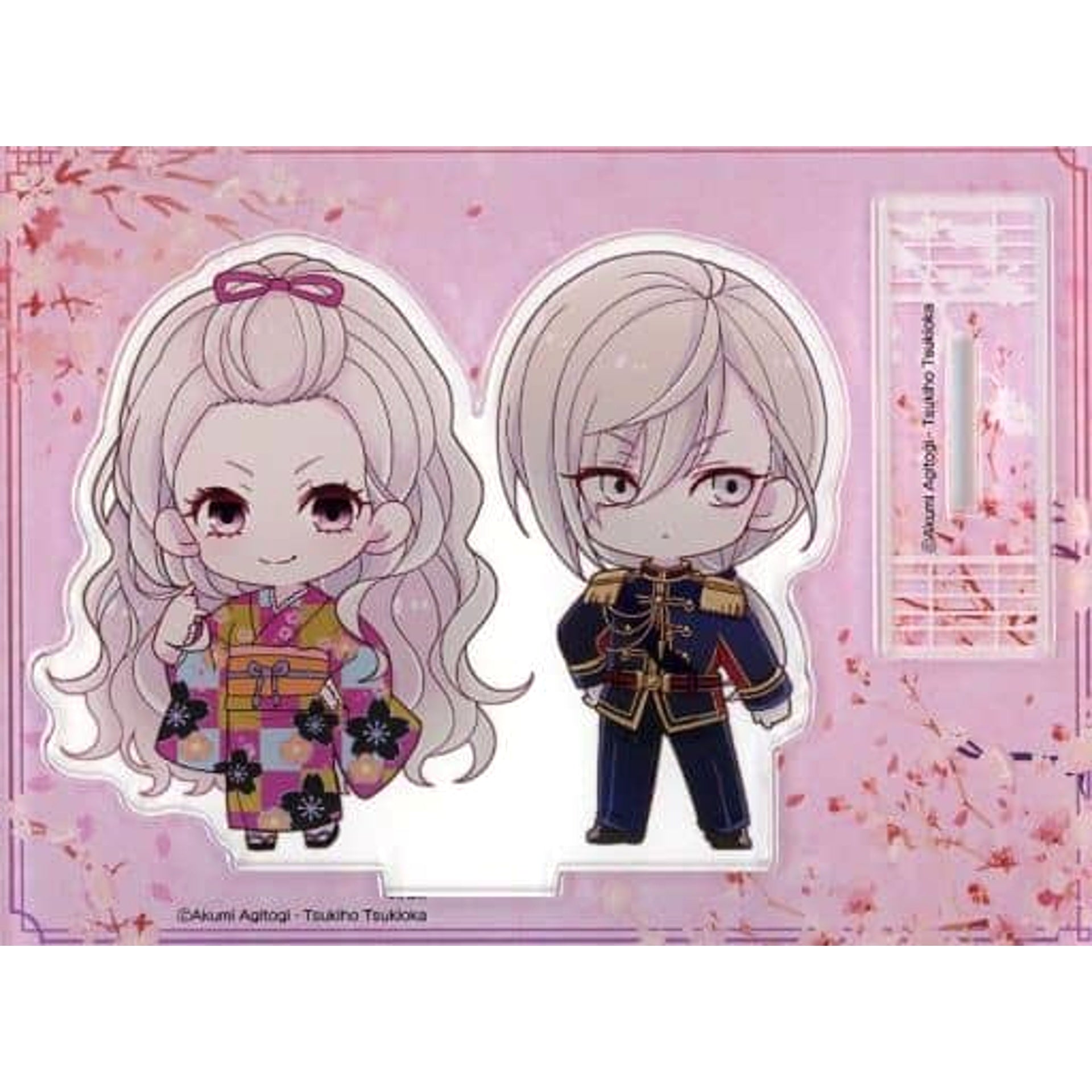 My Happy Marriage PRINCESS CAFE Acrylic Stand Kaya Saimori with one hand raised & Kiyoka Kudou in uniform Acrylic Stands [USED]