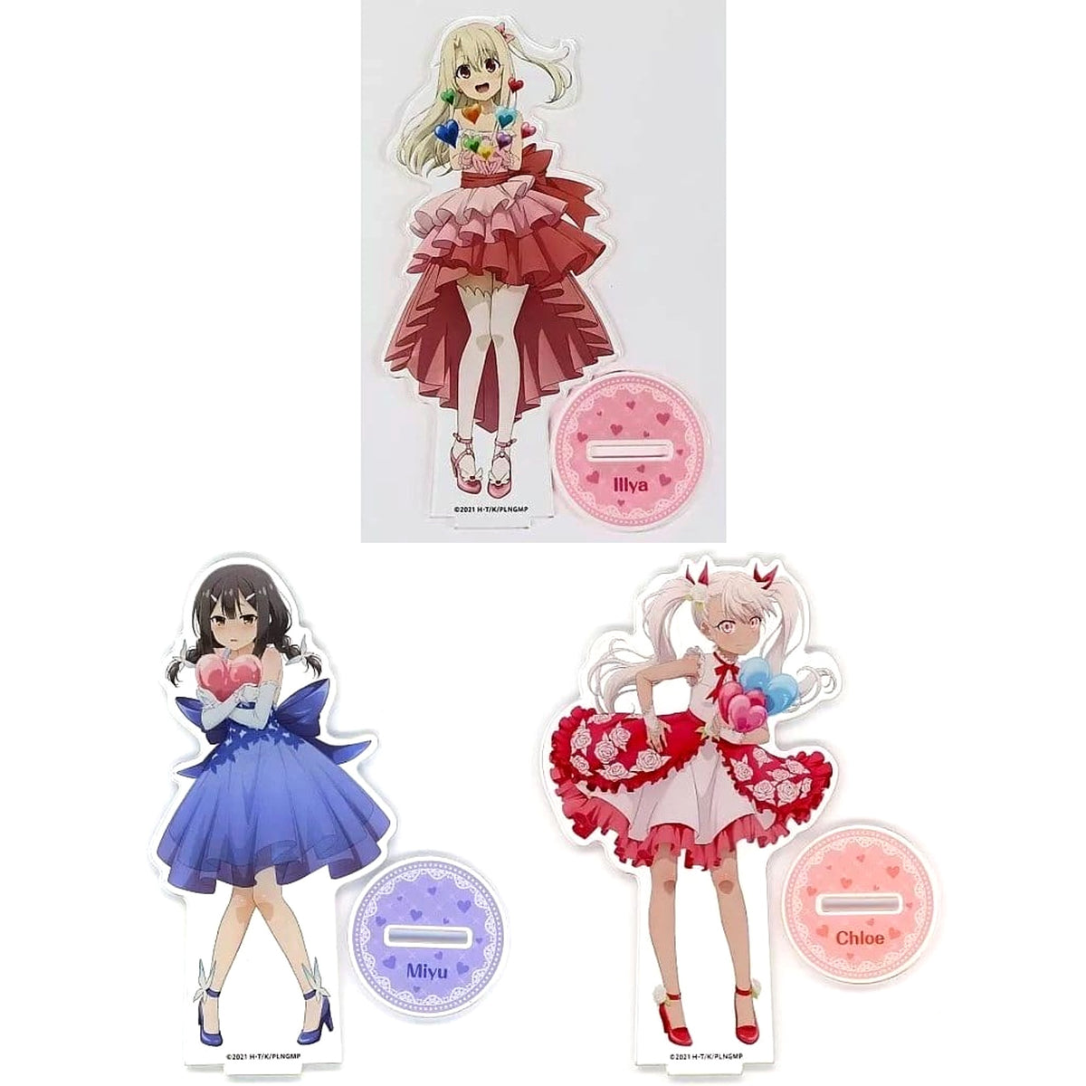 Fate/kaleid liner Prisma Illya: Licht Nameless Girl Illyasviel Von Einzbern & Others All 3 Types Set Kuji Happy Birthday Illya, Miyu & Chloe Acrylic Stand Figure Kujibikido Limited Prize B Acrylic Stands [USED]