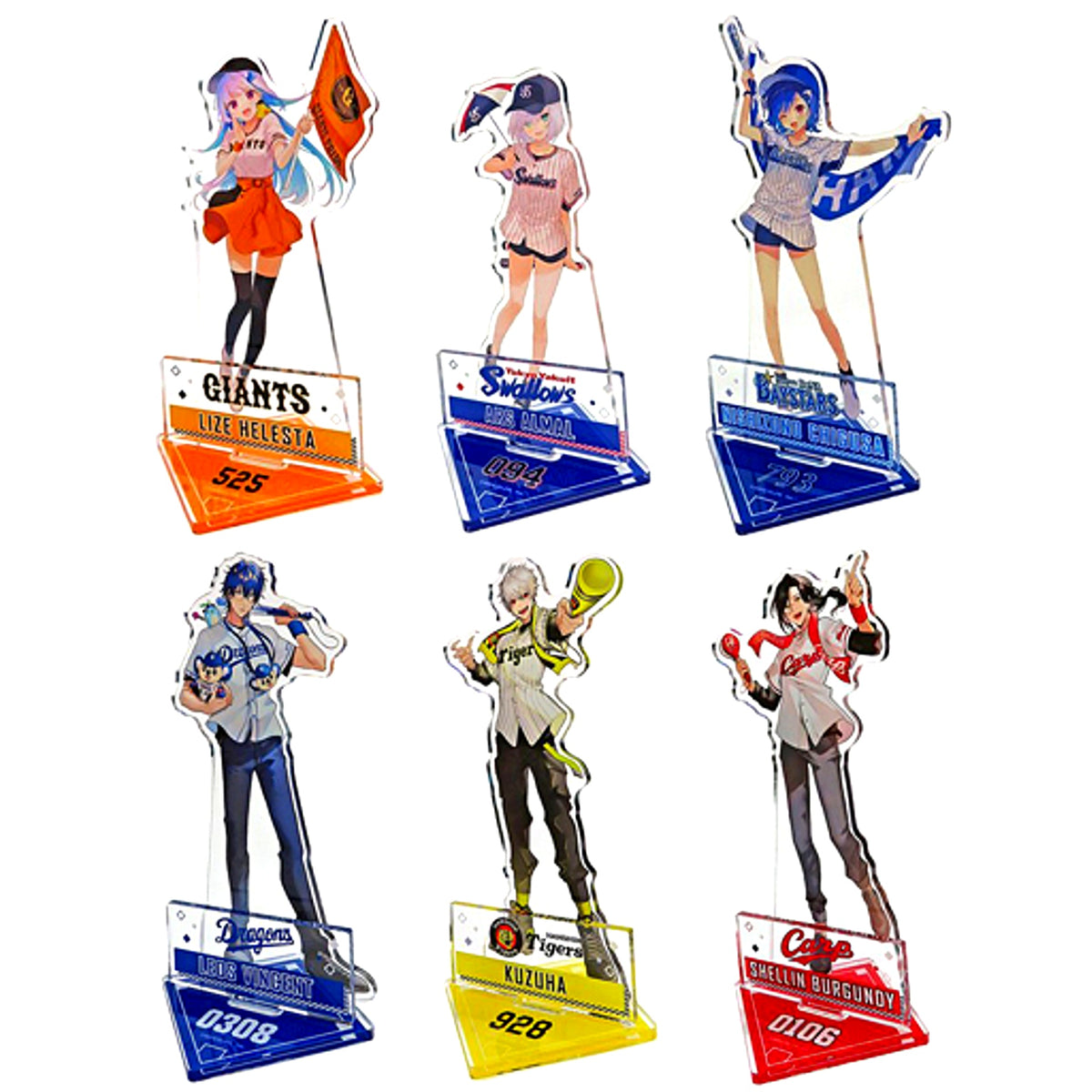 Set of 6 B Prize B Pattern Acrylic Stand Rakuten Collection Central League 6 Teams x Virtual YouTuber Nijisanji [USED]
