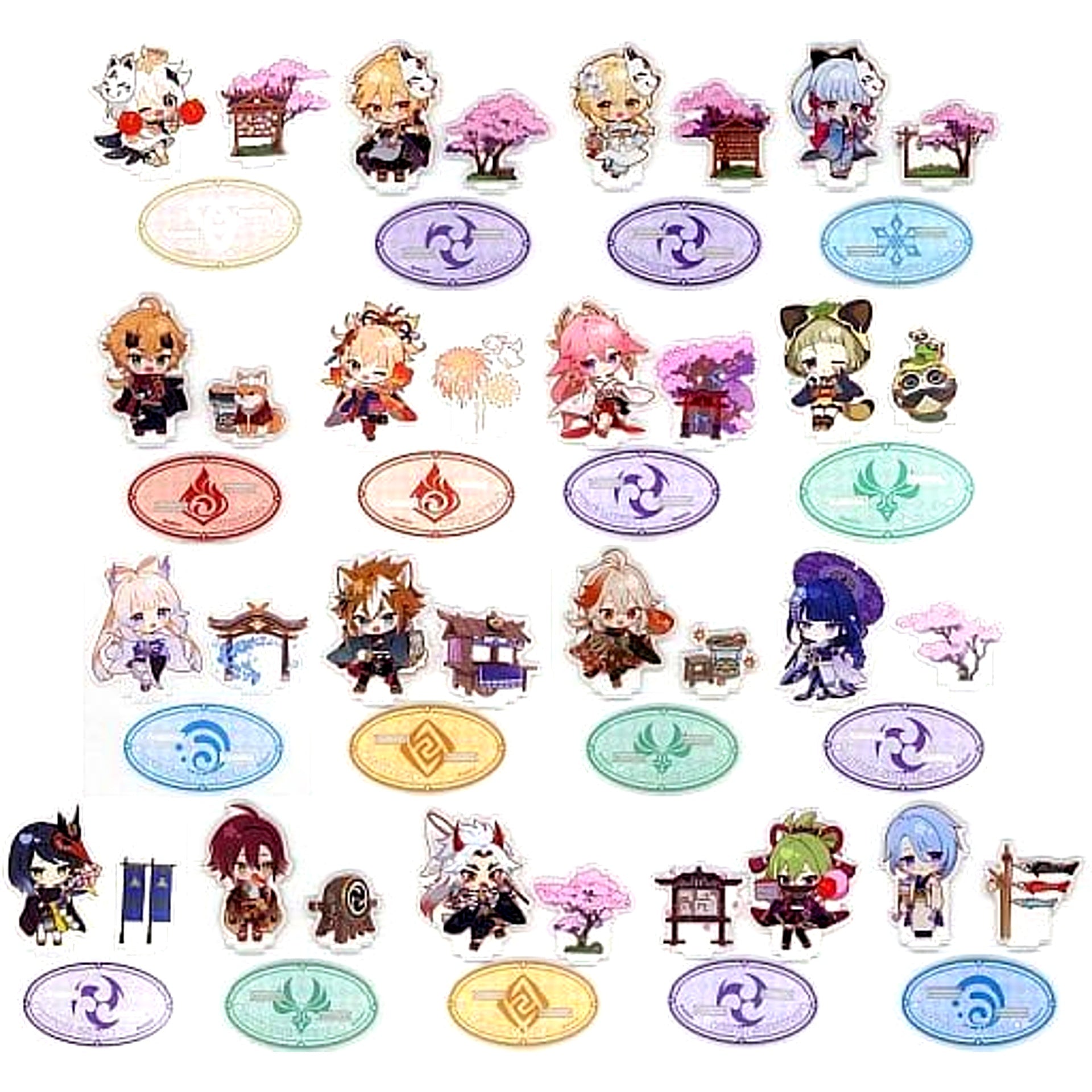 Genshin Impact x Sweets Paradise Sakura Mai Banrai Chibi Trading Acrylic Stand Set of 17 [USED]