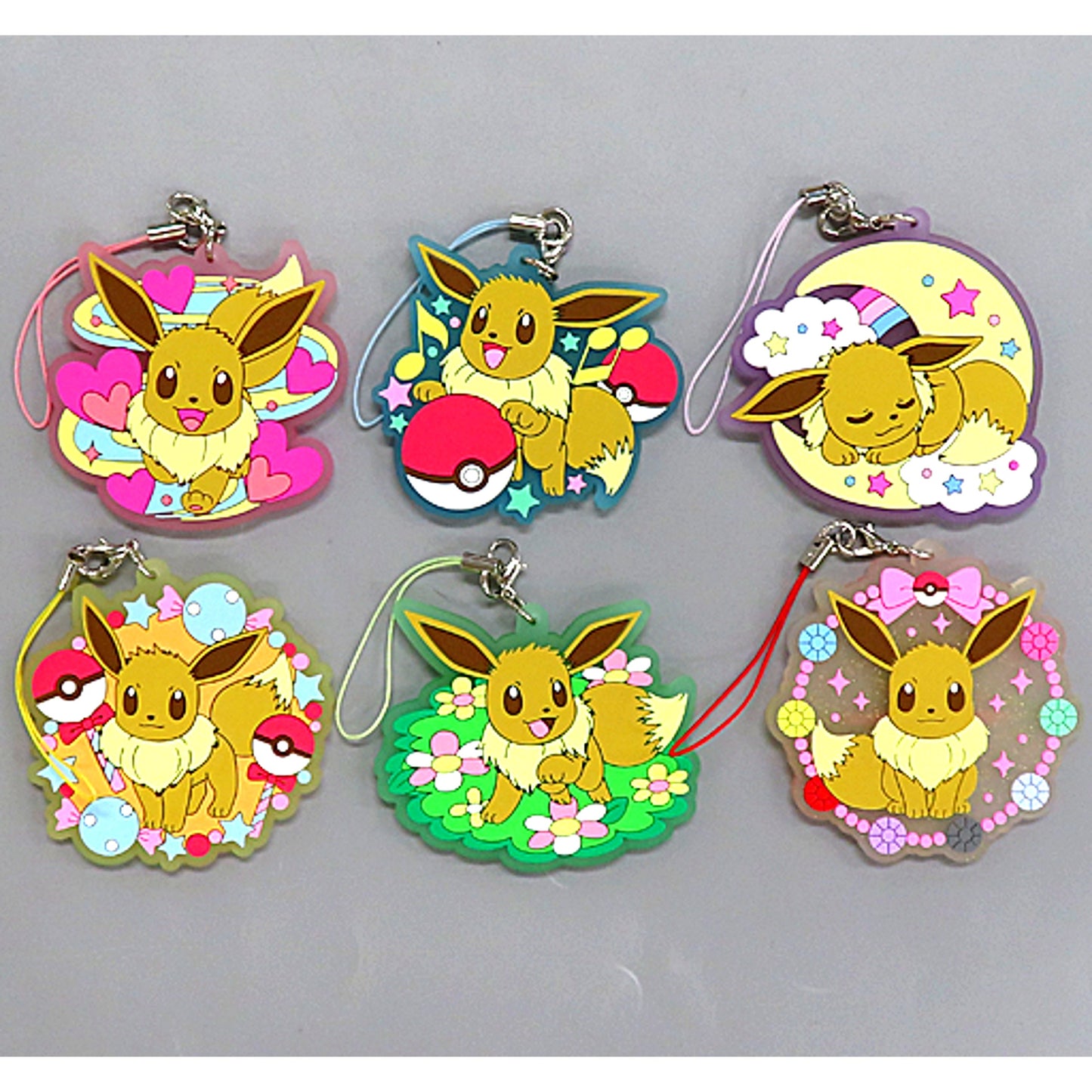 Set of 6 Eevee Pokemon Eevee Darake Rubber Strap [USED]