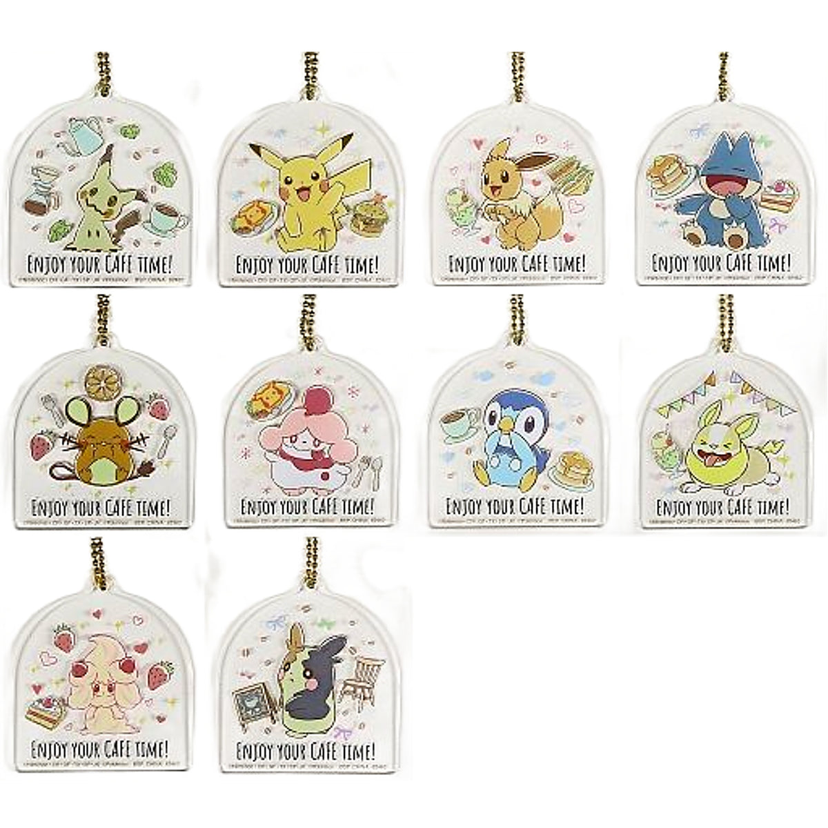 Mimikyu, etc. Pokemon Ichiban Kuji Acrylic Charms Mimikkyu's Cafe Time Prize H All 10 Types Set Charm [USED]