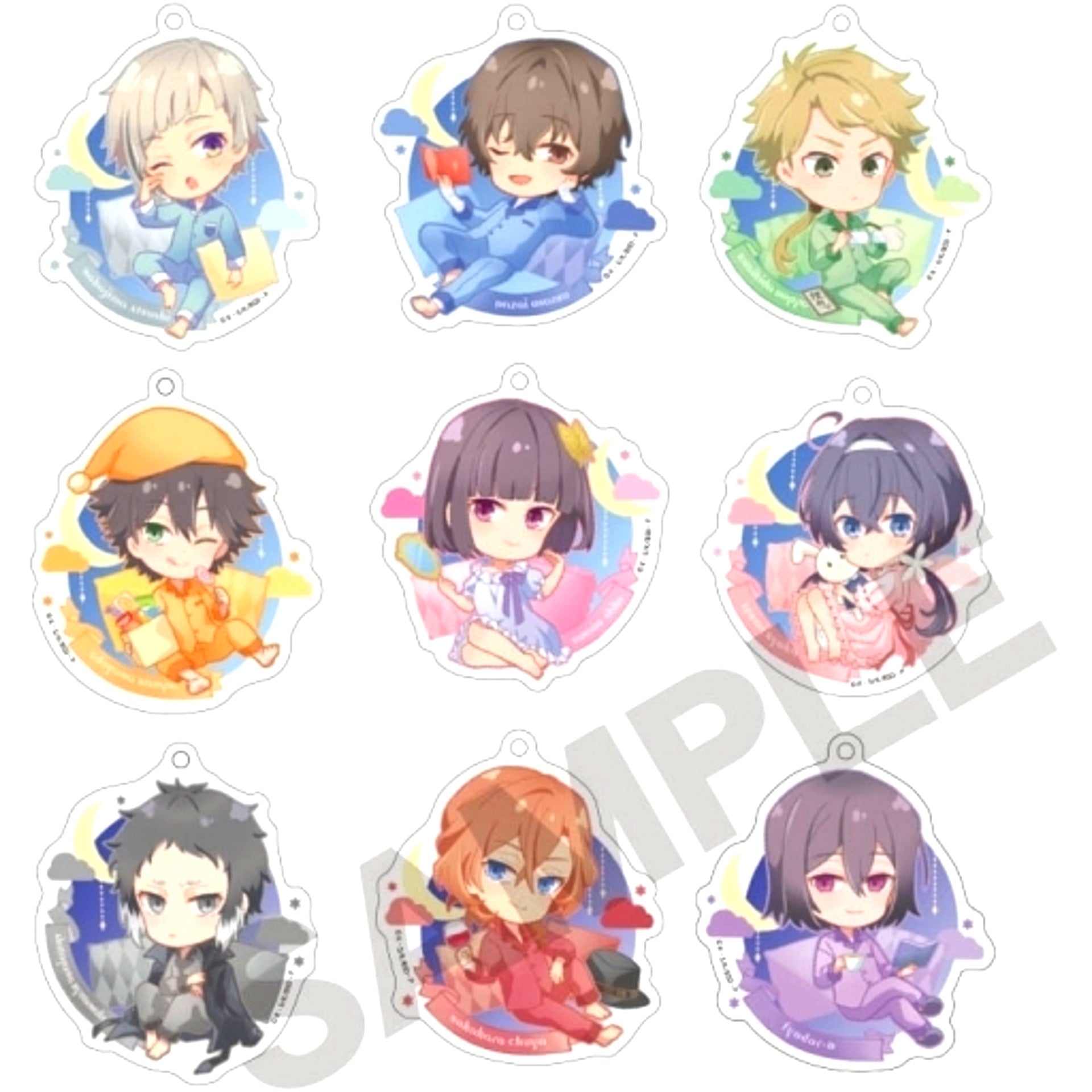 Set of 9 Bungo Stray Dogs Nobi Koro Trading Acrylic Keychain [USED]
