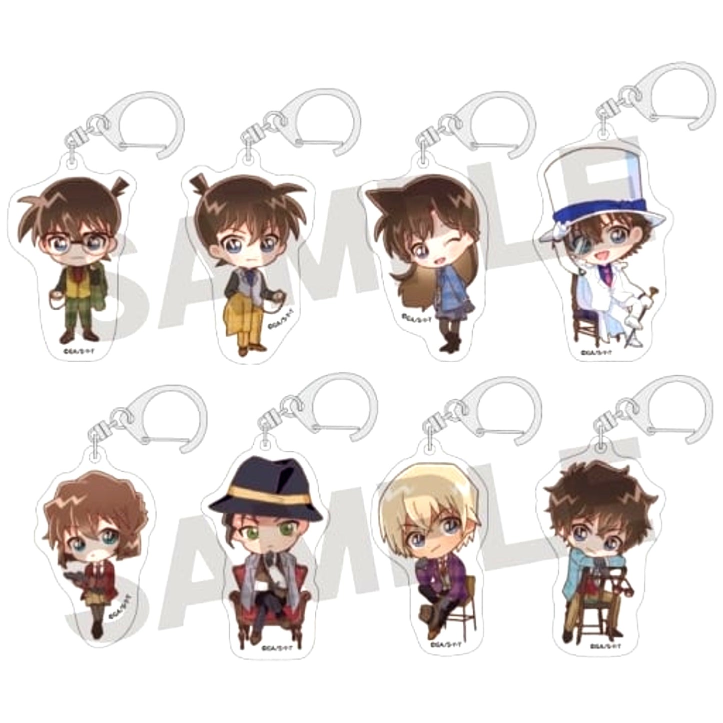 Set of 8 Detective Conan Trading Acrylic Keychain Mini Chara British Style [USED]