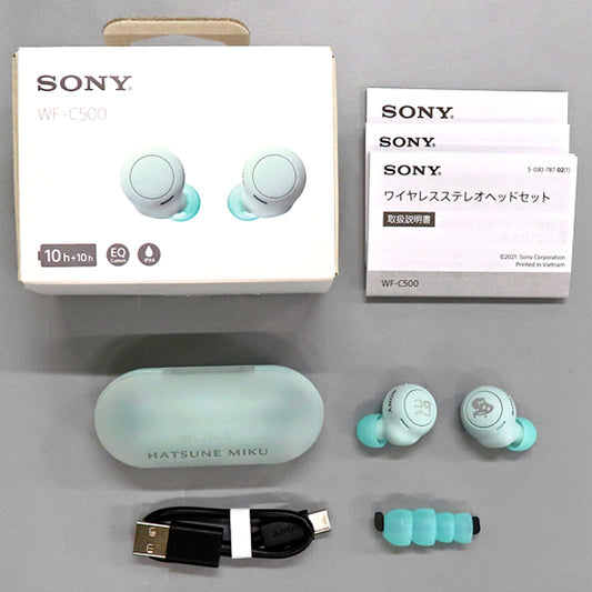 Hatsune Miku Collaboration Model Wireless Stereo Headset WF-C500/MK Ice Green R Silhouette L 39 VOCALOID [USED]