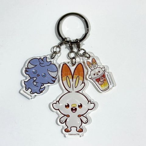 Scorbunny Espurr Pokemon Poke Peace Triple Acrylic Keychain Key Chain [USED] — photo 1