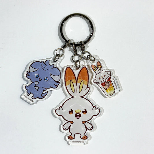 Scorbunny Espurr Pokemon Poke Peace Triple Acrylic Keychain Key Chain [USED]