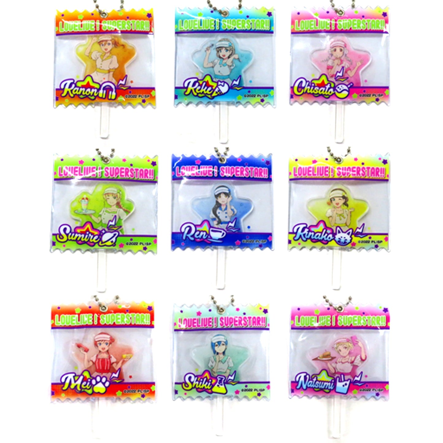 Set of 9 Liella! American Diner Love Live! Superstar!! GiGO Collabo Cafe Candy Acrylic Keychain [USED]