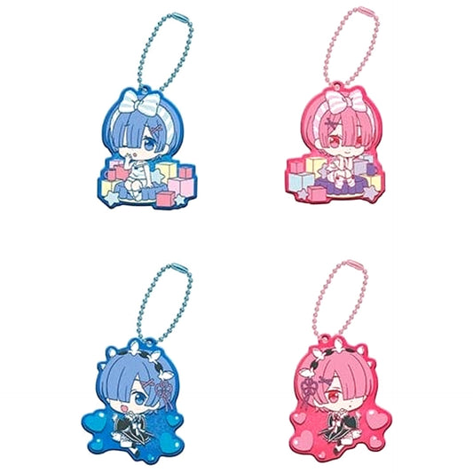 Re:ZERO -Starting Life in Another World- Rem & Others All 4 Types Set Gashapon Kuji Rem & Ram Assort 8 Rubber Mascot Prize B Keychains [USED]