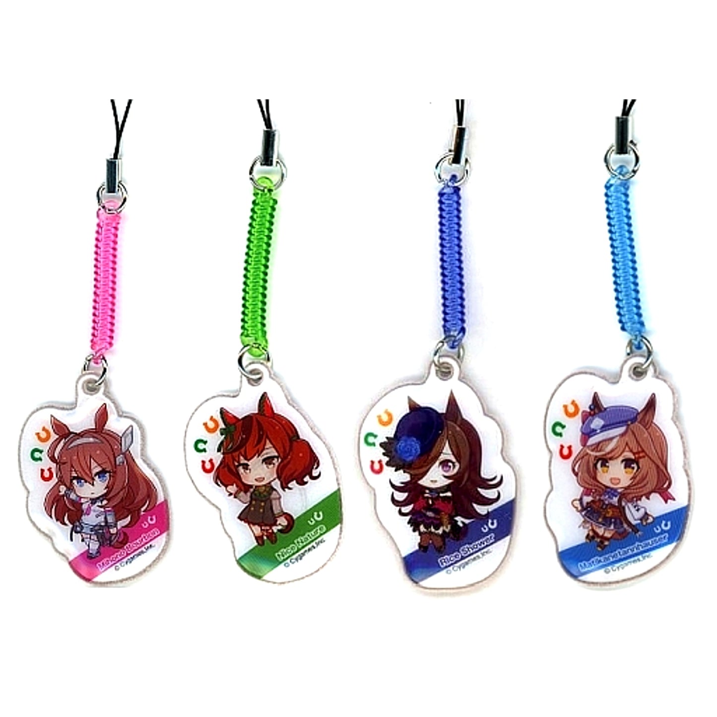 Set of 4 7-Eleven x Uma Musume Pretty Derby Apple Gift Card & Google Play Gift Card Campaign Bonus Smartphone Cleaner Keychain [USED]
