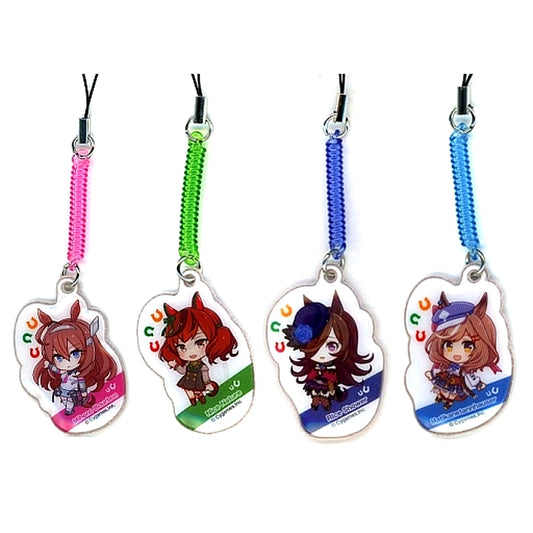 Set of 4 7-Eleven x Uma Musume Pretty Derby Apple Gift Card & Google Play Gift Card Campaign Bonus Smartphone Cleaner Keychain [USED]