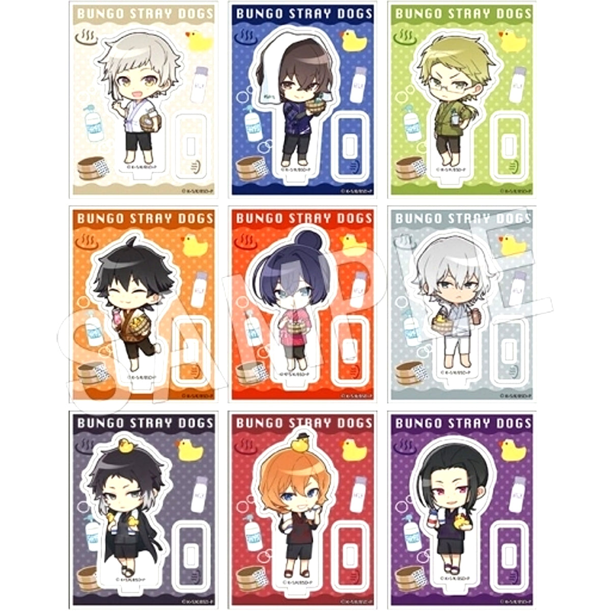 Set of 9 Bungo Stray Dogs x Gokurakuyu RAKU SPA Welcome to Public Bath Armed Detective Agency Rest Edition Trading Acrylic Stand Mini Character Ver. [USED]