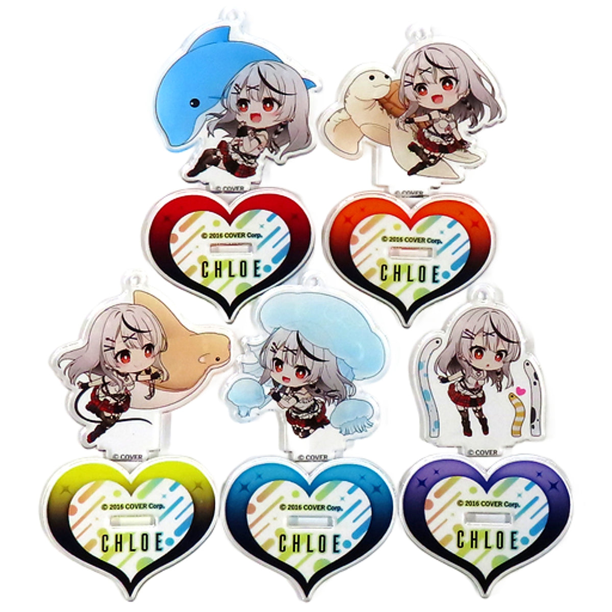 VTuber Hololive Sakamata Chloe & Others Trading Acrylic Keychain Sakamata Chloe at Maxell Aqua Park Shinagawa #Sakamata Splash Aquarium! Exclusive All 5 Types Set Acrylic Stands [USED]