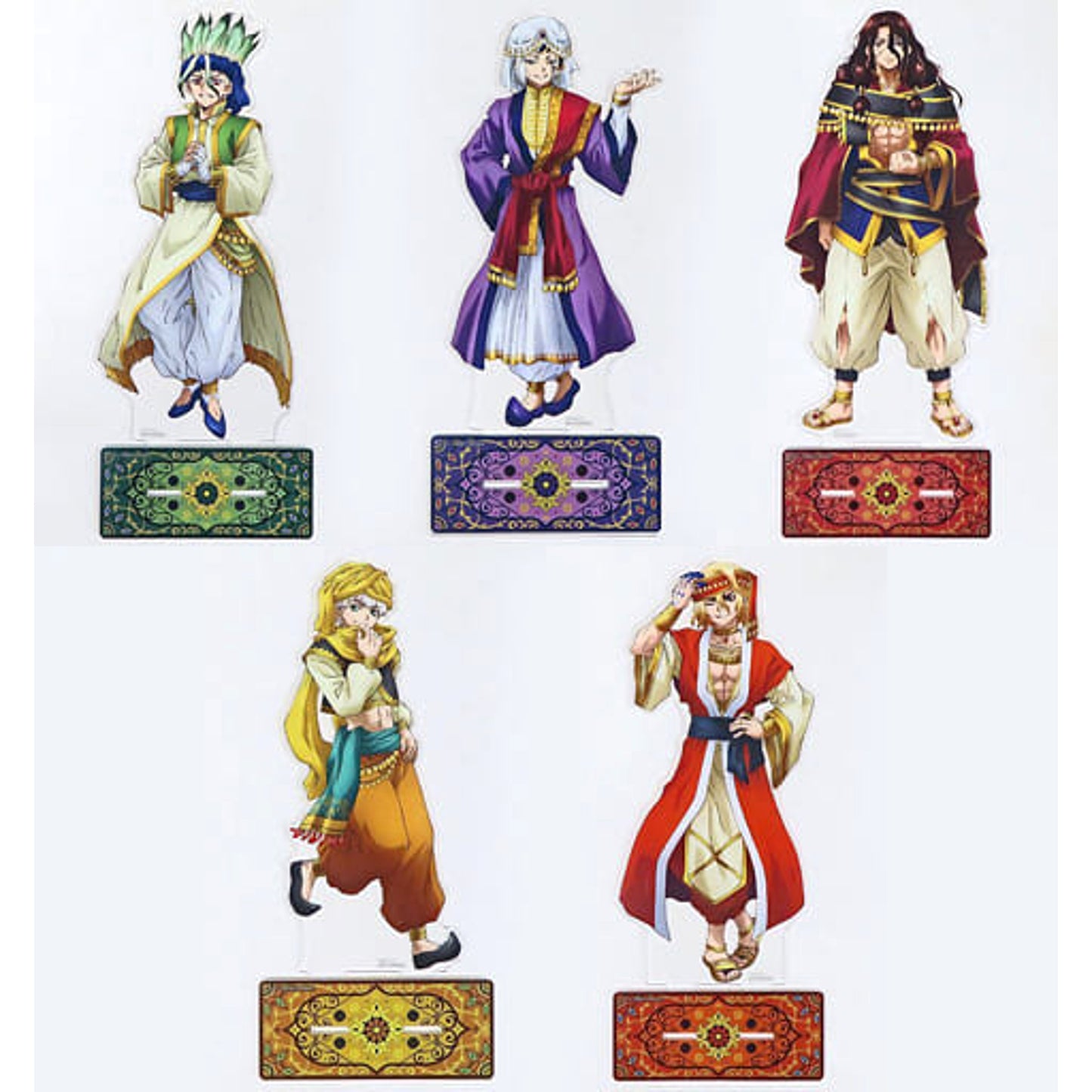 Dr. STONE Senku Ishigami & Others All 5 Types Set Big Acrylic Stand Arabian Happiness Button Badge Box with Prizes Winning A–E Prize Buttons [USED]