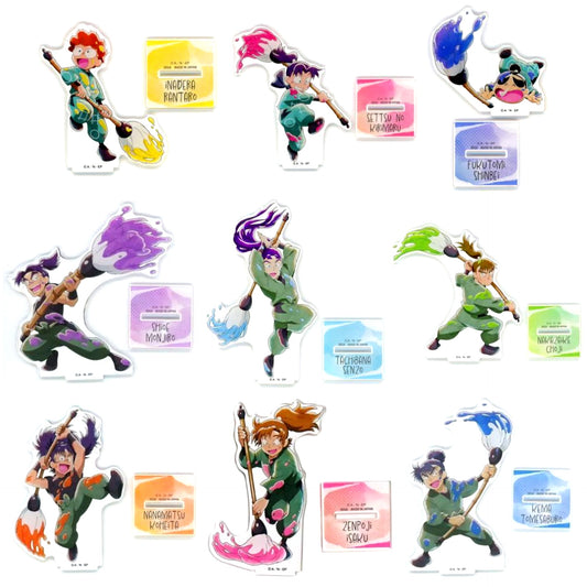 Set of 9 Nintama Rantaro Minna de Oekaki Gassen! no Dan C Prize Sega Lucky Kuji ONLINE Acrylic Stand [USED]