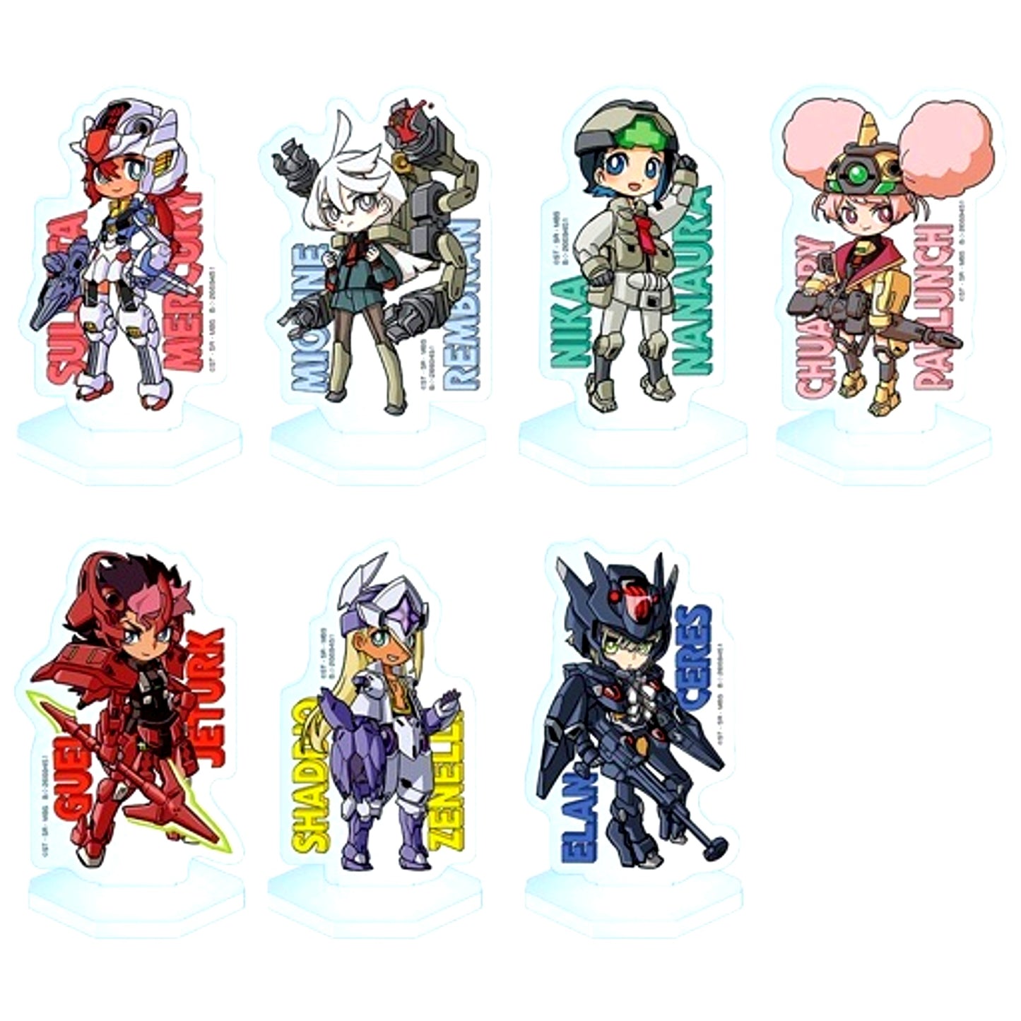 Set of 7 Mobile Suit Gundam The Witch from Mercury Mecha Gurumi Acrylic Stand [USED]