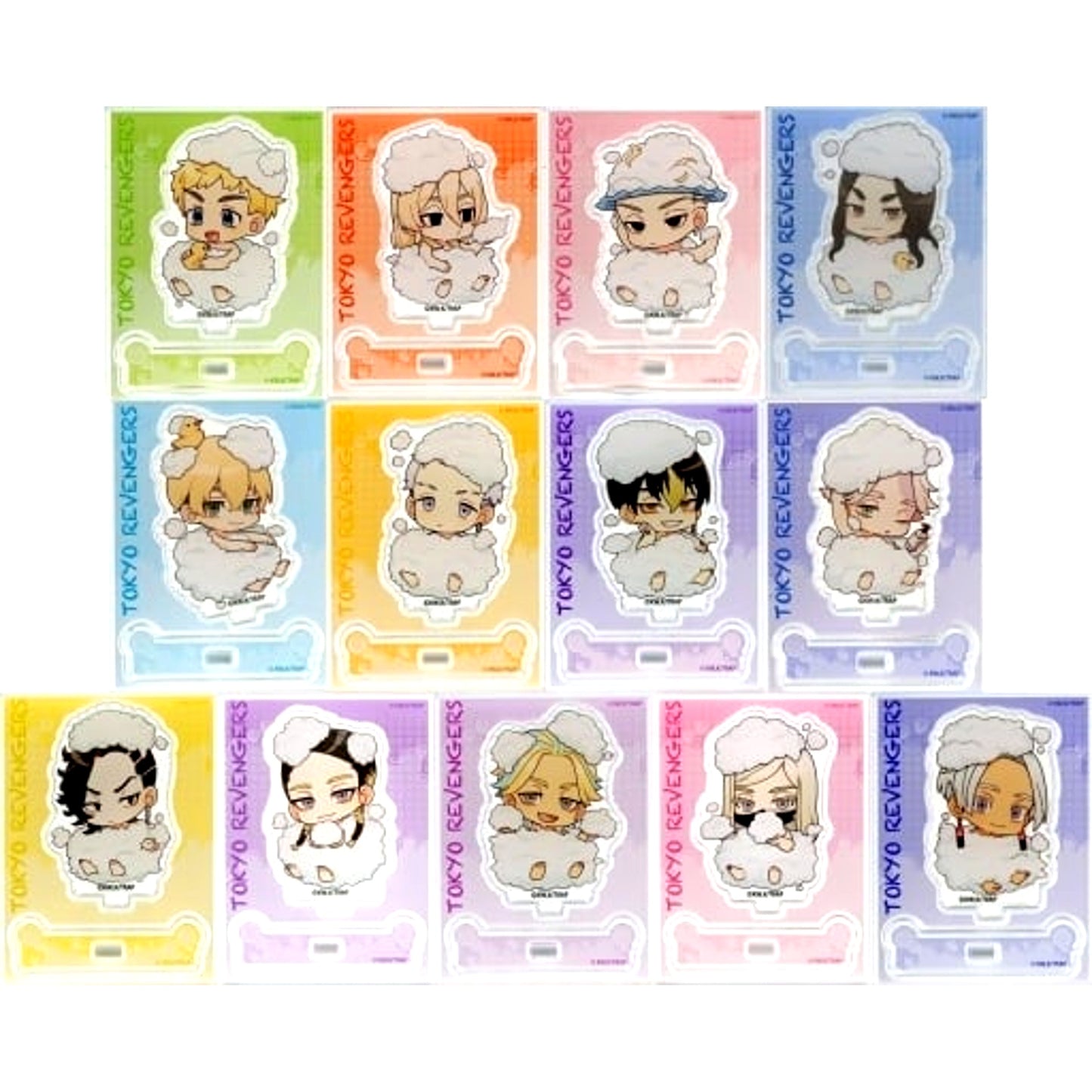 Set of 13 Tokyo Revengers x Gokurakuyu Raku Spa Relax Gokuraku Joto 2nd Trading Acrylic Stand Bath Ver. [USED]