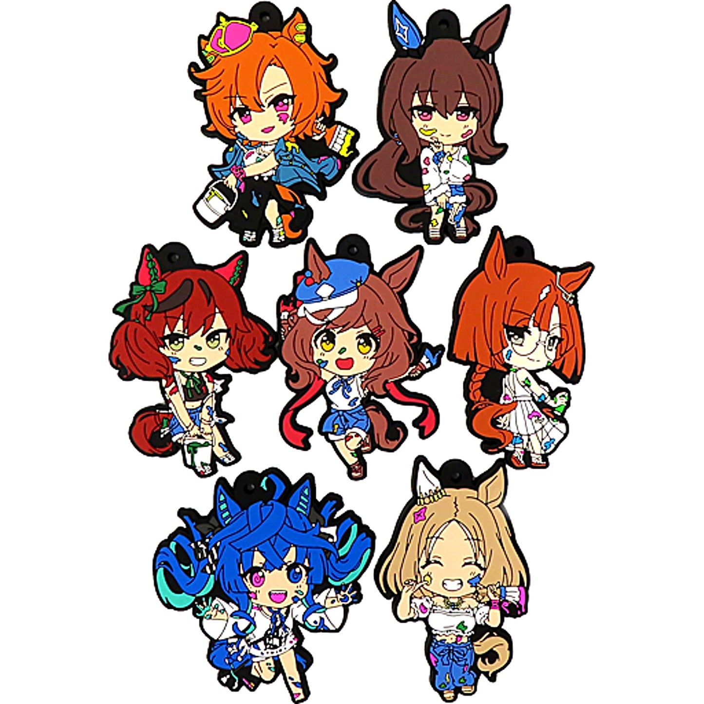 Set of 7 Umamusume: Pretty Derby Rubber Keychain Painter Style NAMCO Promotion SECOND [USED]