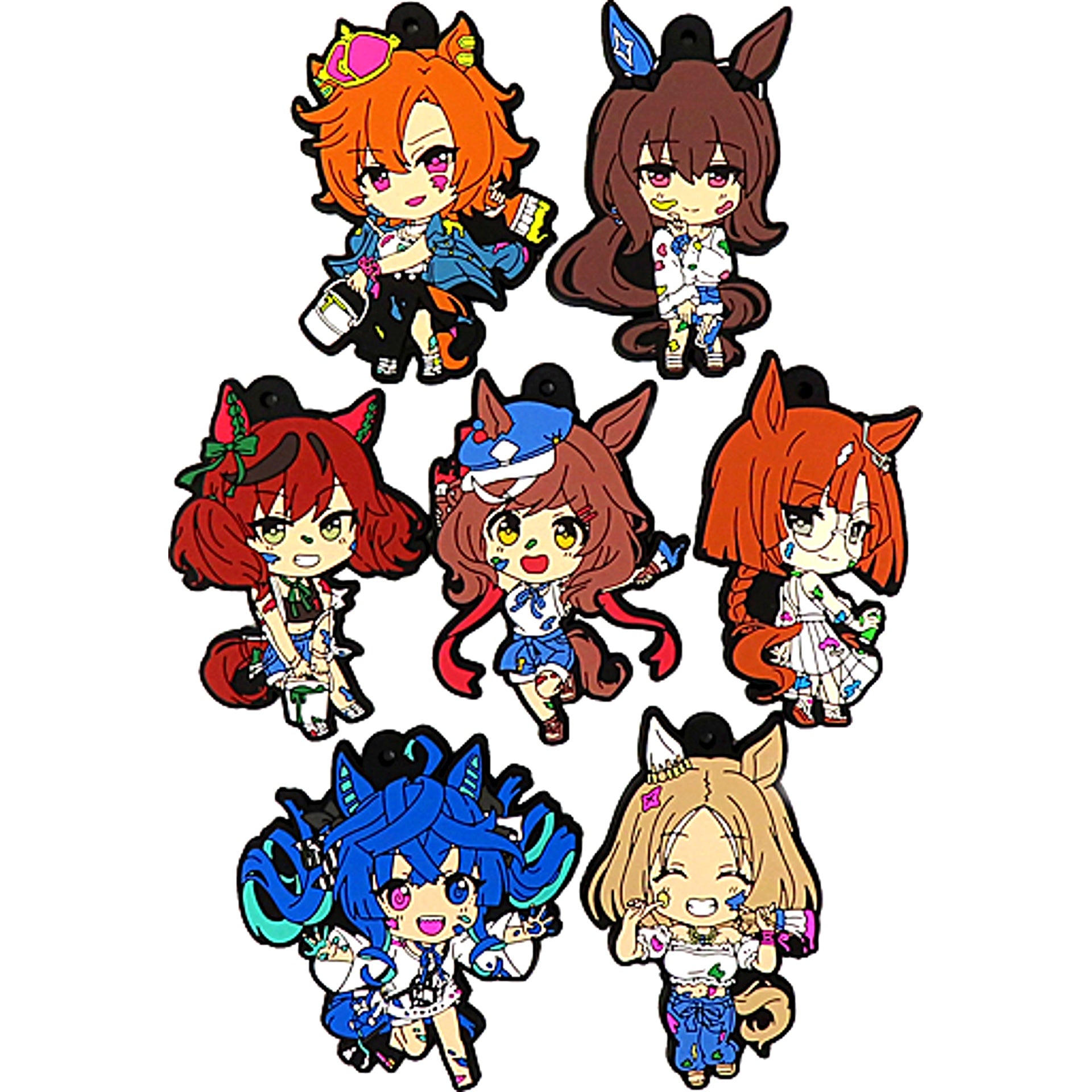 Set of 7 Umamusume: Pretty Derby Rubber Keychain Painter Style NAMCO Promotion SECOND [USED]