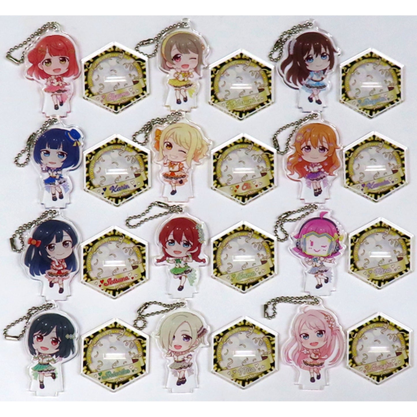 Set of 12 Nijigaku SIF2 Idol Outfit Deformed Love Live! School Idol Festival GiGO Collabo Cafe SIF Series 10th Anniv Deformed Acrylic Keychain with Stand [USED]