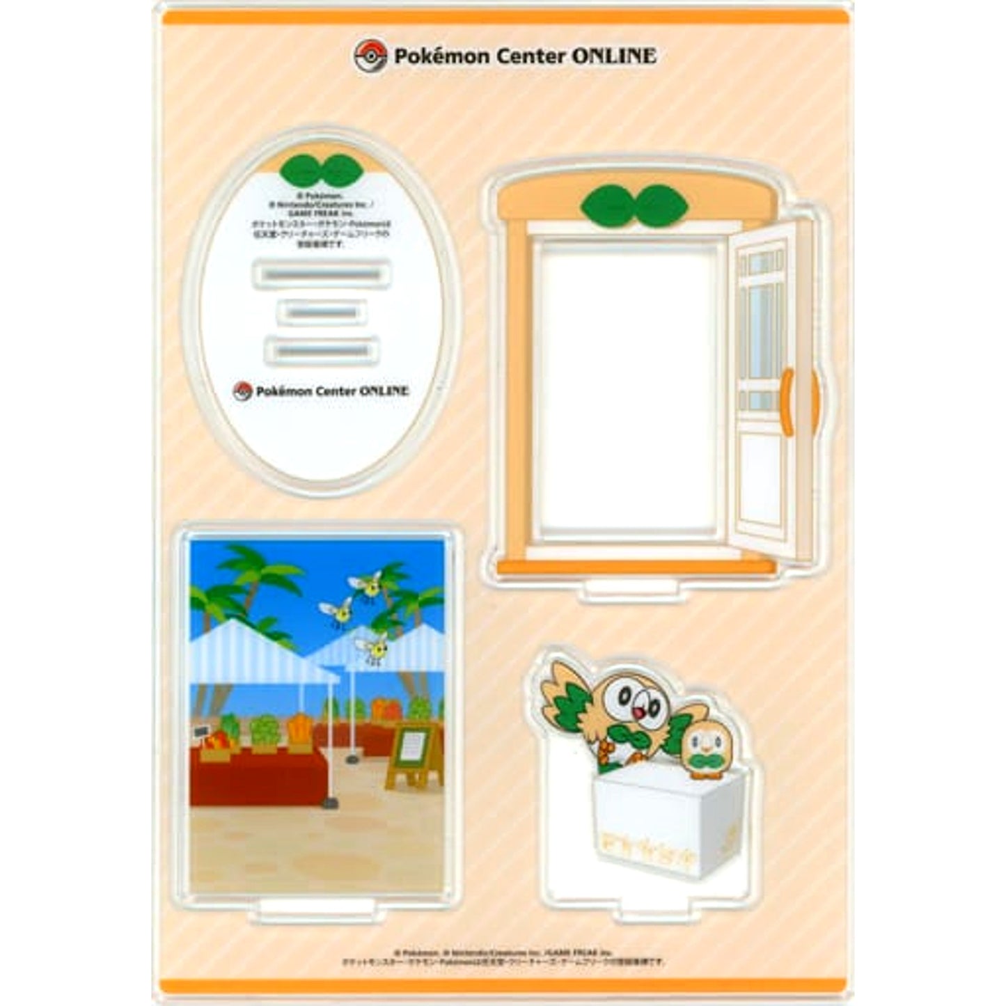 Rowlet Pokemon Delivery! Acrylic Stand Pokemon Center Online Mini Game Charizard Prize [USED]