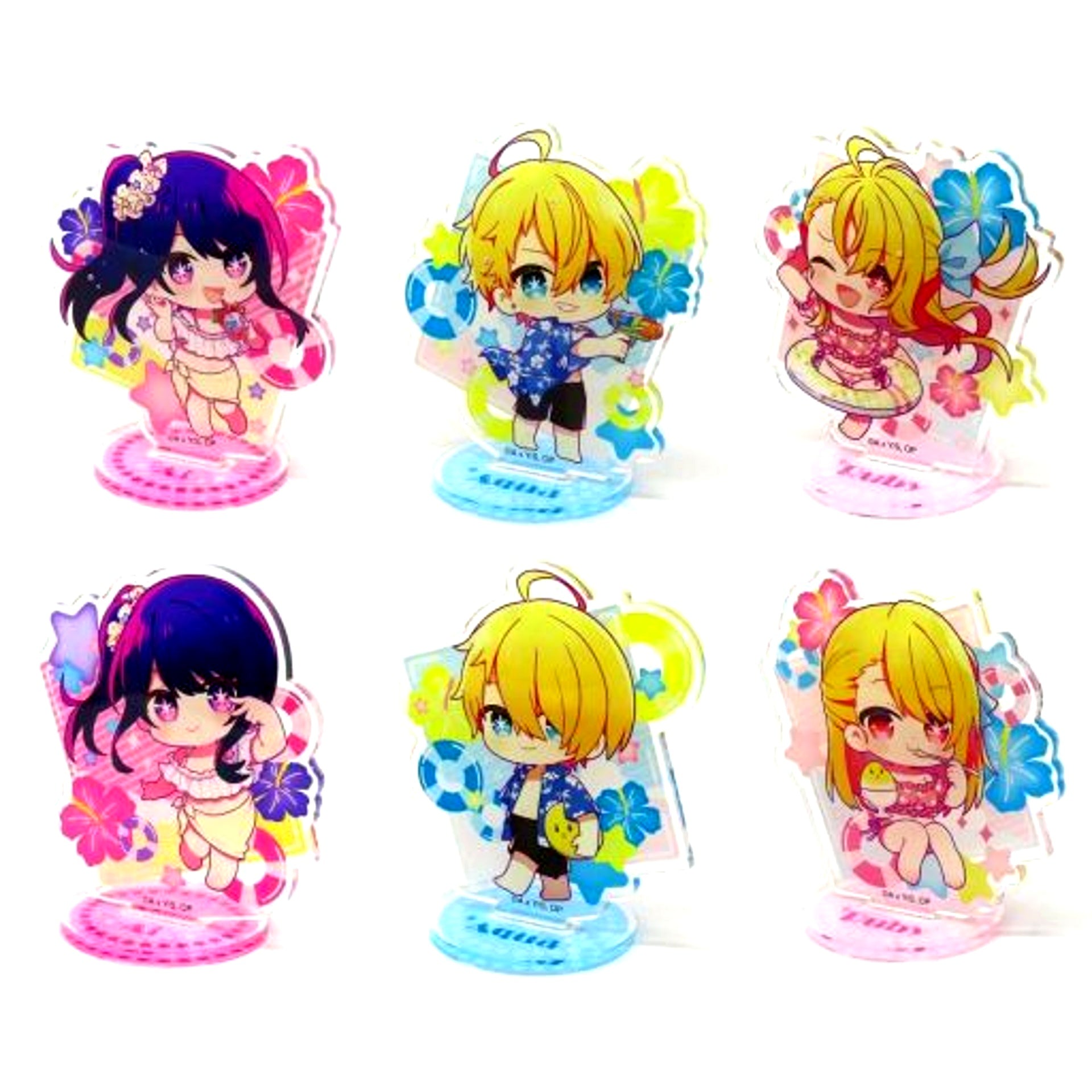 Set of 6 Oshi no Ko Kujibikido Kirakira Summer Kuji B Prize Mini Chibi Character Acrylic Stand Figure [USED]
